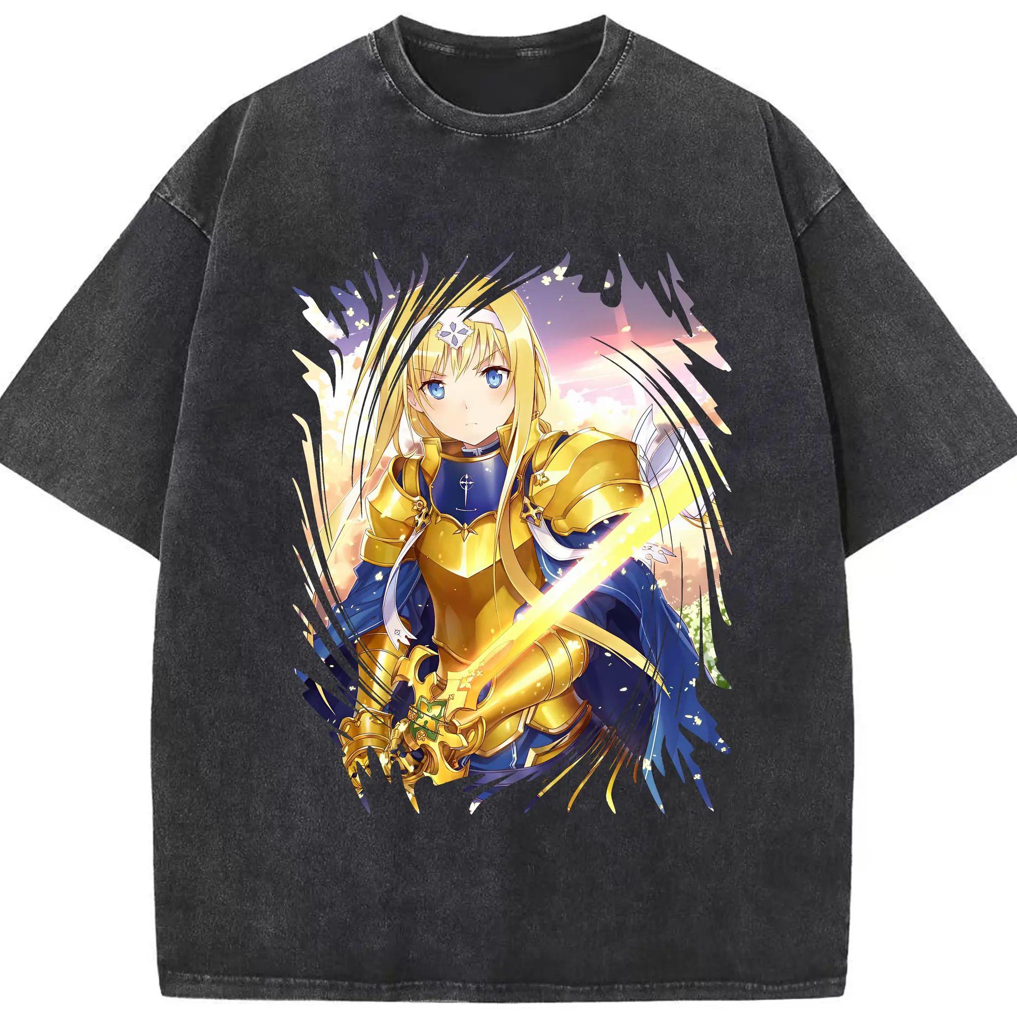 ソードアートオンライン グッズ アリス・ツーベルク - 綿100％ ヴィンテージ風 半袖Tシャツ ・ フロントプリント ・ 柔らか肌触り ・ 通気性 快適 ・ スポーツ カジュアル 外出用