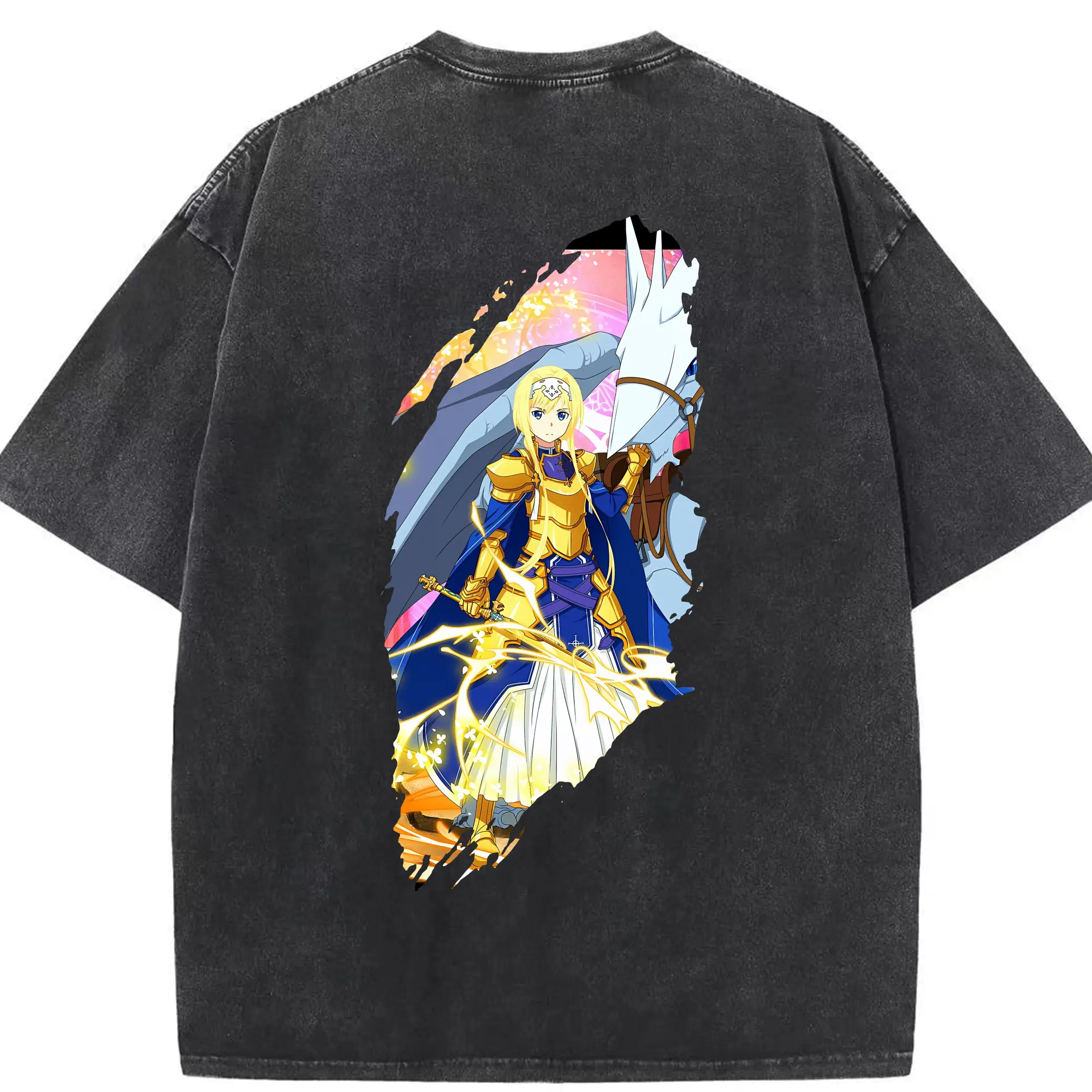 ソードアートオンライン グッズ アリス・ツーベルク - 綿100％ ヴィンテージ風 半袖Tシャツ ・ 背面プリント ・ 柔らか肌触り ・ 通気性 快適 ・ スポーツ カジュアル 外出用