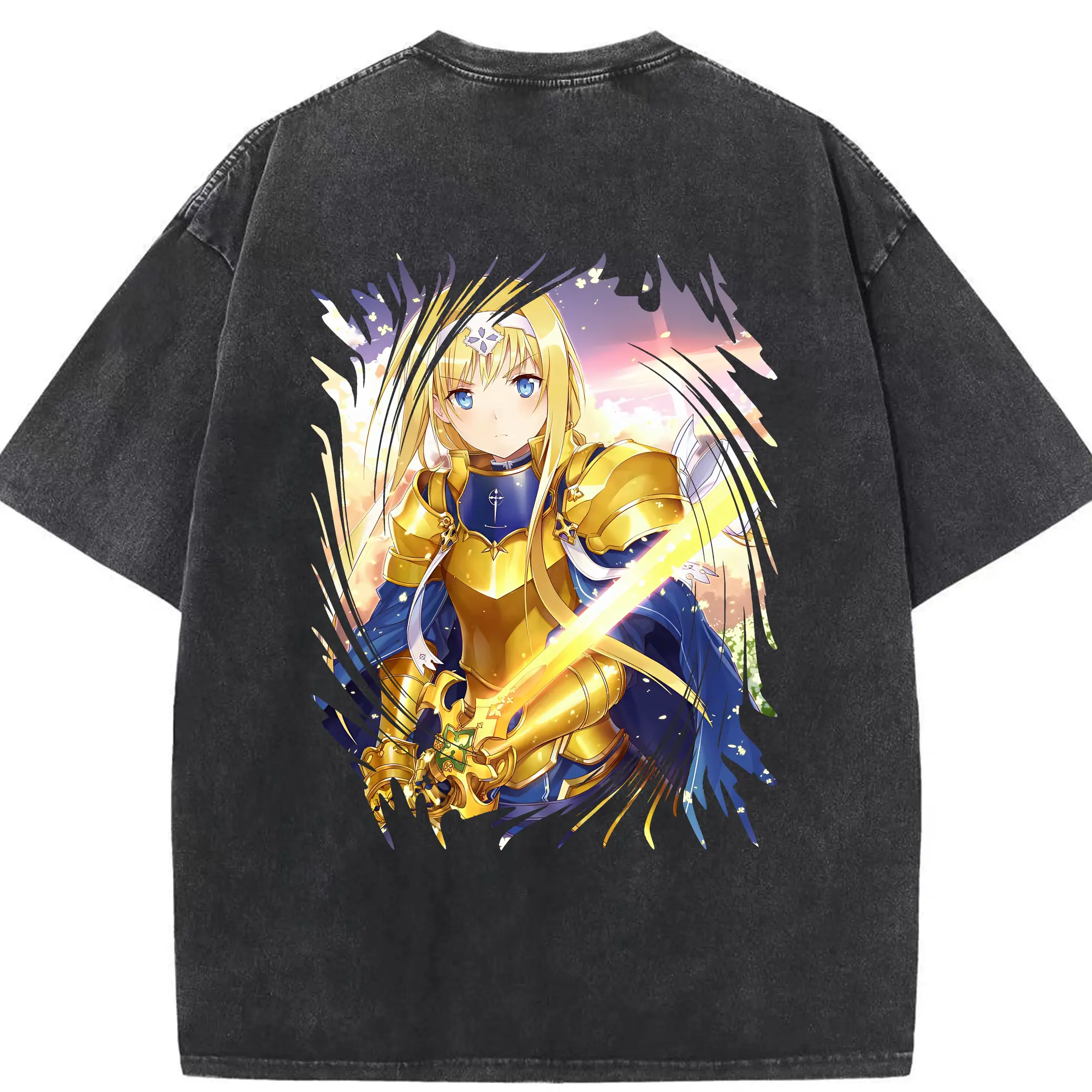 ソードアートオンライン グッズ アリス・ツーベルク - 綿100％ ヴィンテージ風 半袖Tシャツ ・ 背面プリント ・ 柔らか肌触り ・ 通気性 快適 ・ スポーツ カジュアル 外出用