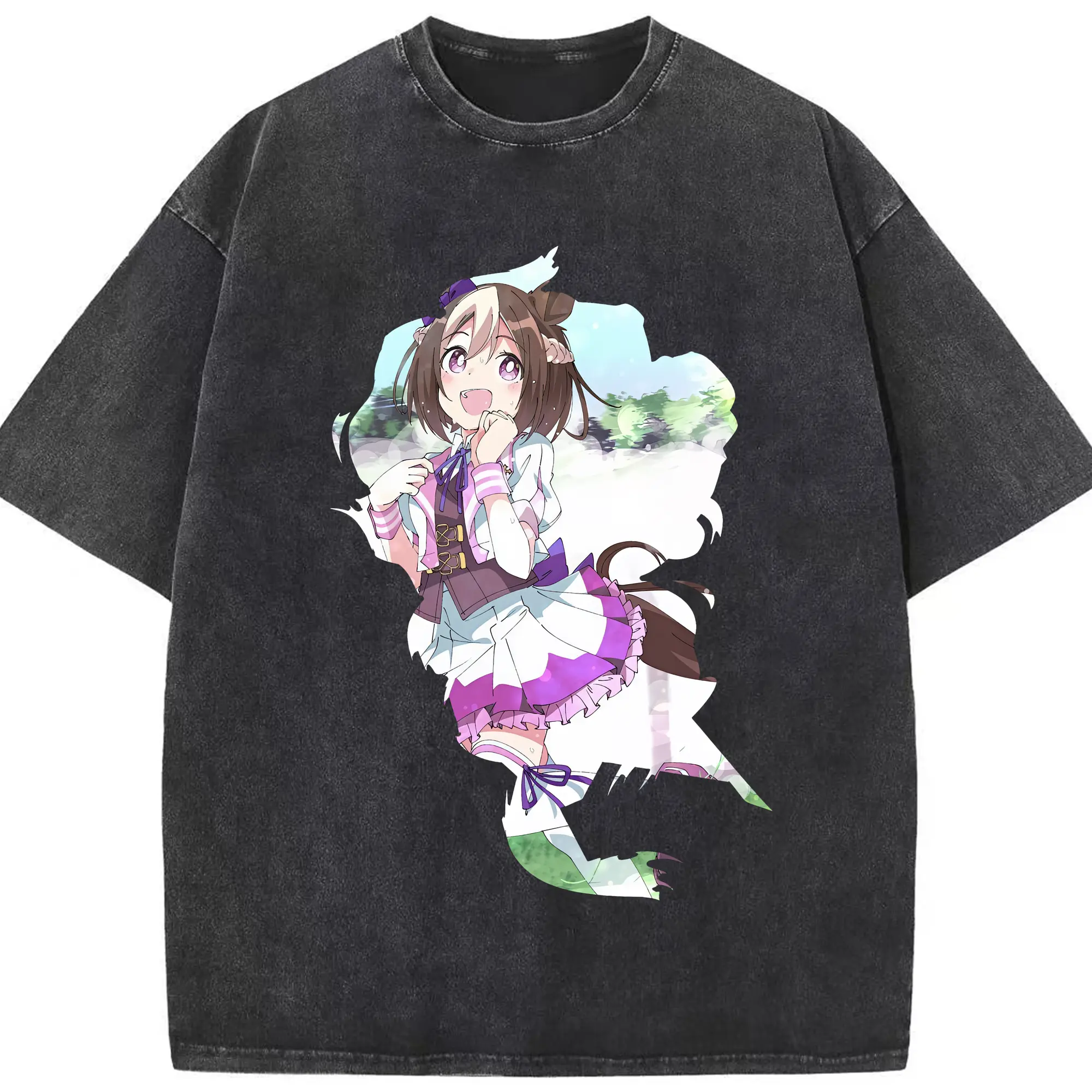 ウマ娘 プリティーダービー グッズ スペシャルウィーク - 綿100％ ヴィンテージ風 半袖Tシャツ ・ フロントプリント ・ 柔らか肌触り ・ 通気性 快適 ・ スポーツ カジュアル 外出用