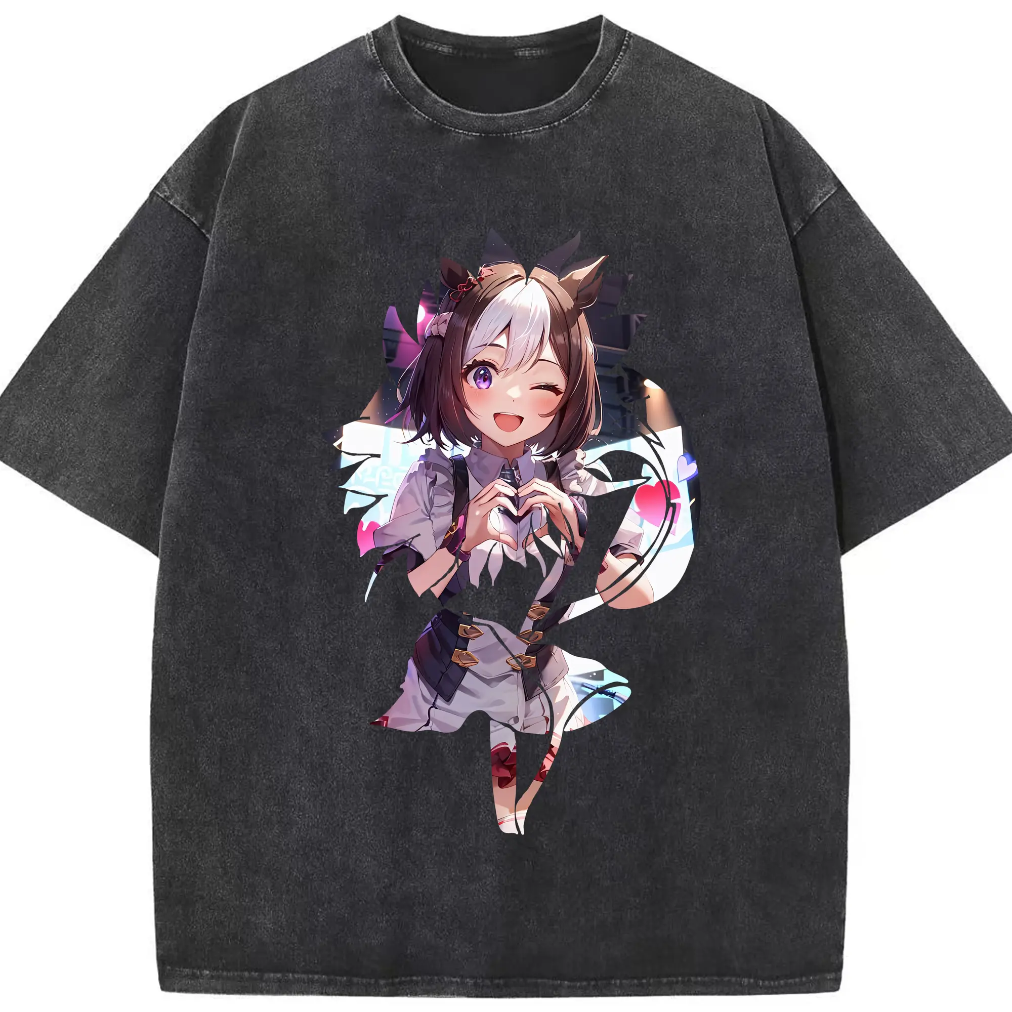 ウマ娘 プリティーダービー グッズ スペシャルウィーク - 綿100％ ヴィンテージ風 半袖Tシャツ ・ フロントプリント ・ 柔らか肌触り ・ 通気性 快適 ・ スポーツ カジュアル 外出用
