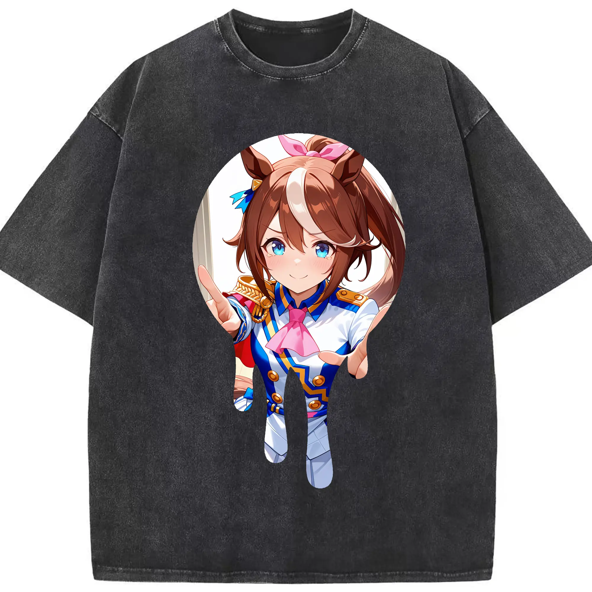 ウマ娘 プリティーダービー グッズ スペシャルウィーク - 綿100％ ヴィンテージ風 半袖Tシャツ ・ フロントプリント ・ 柔らか肌触り ・ 通気性 快適 ・ スポーツ カジュアル 外出用
