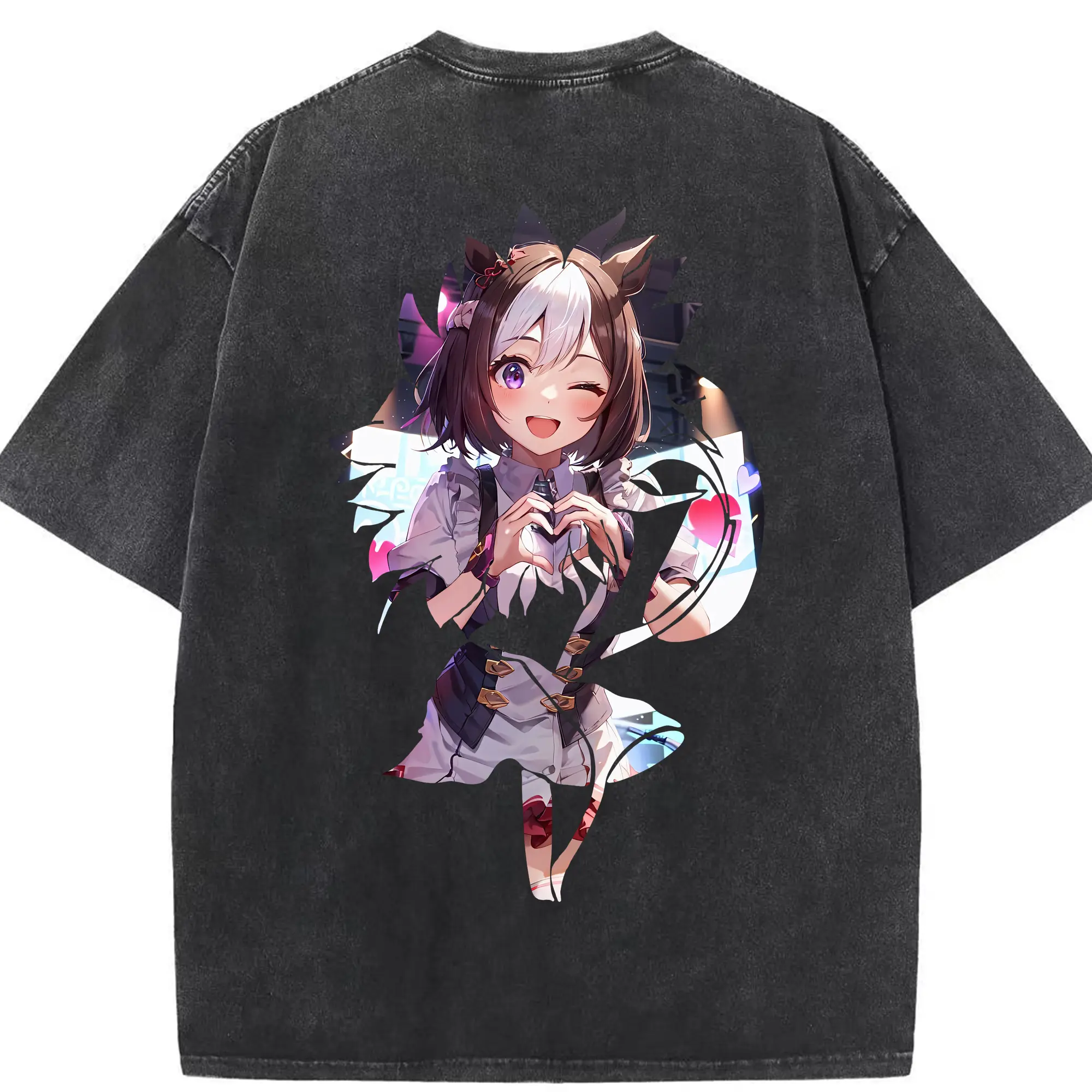 ウマ娘 プリティーダービー グッズ スペシャルウィーク - 綿100％ ヴィンテージ風 半袖Tシャツ ・ 背面プリント ・ 柔らか肌触り ・ 通気性 快適 ・ スポーツ カジュアル 外出用