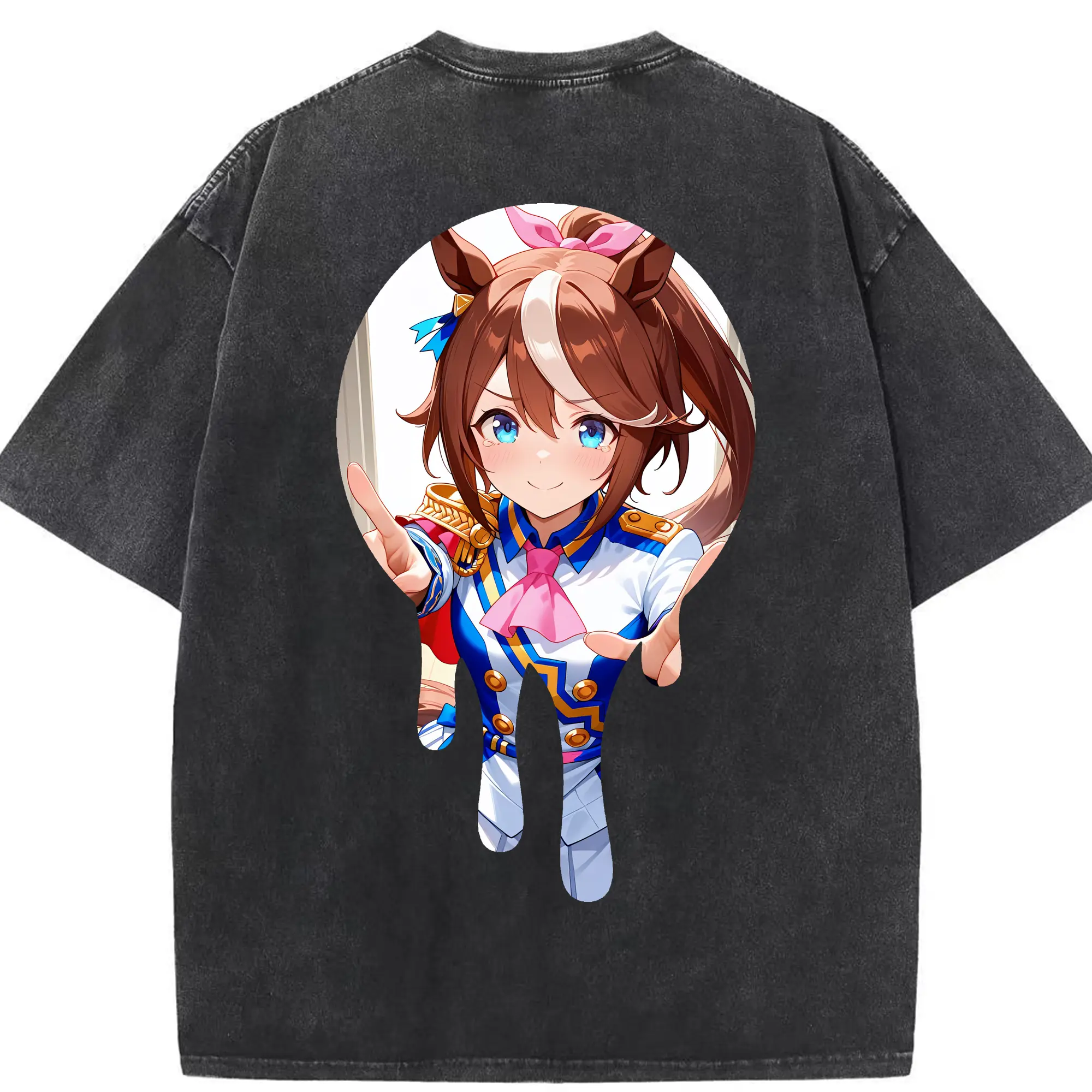 ウマ娘 プリティーダービー グッズ スペシャルウィーク - 綿100％ ヴィンテージ風 半袖Tシャツ ・ 背面プリント ・ 柔らか肌触り ・ 通気性 快適 ・ スポーツ カジュアル 外出用