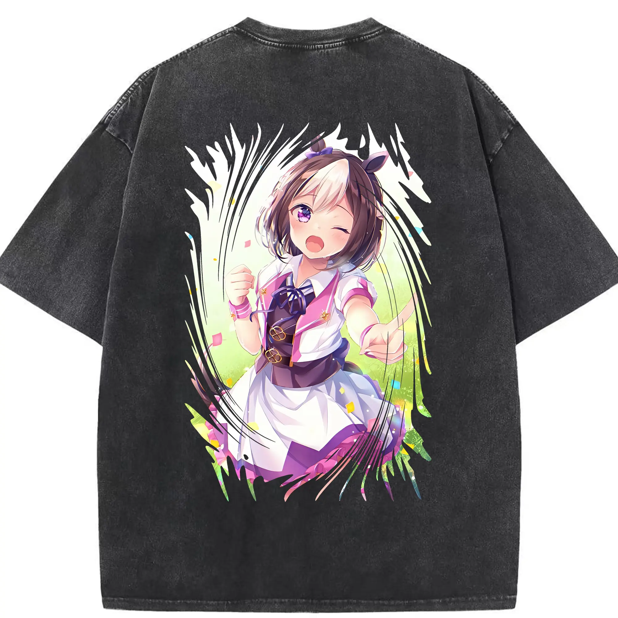 ウマ娘 プリティーダービー グッズ スペシャルウィーク - 綿100％ ヴィンテージ風 半袖Tシャツ ・ 背面プリント ・ 柔らか肌触り ・ 通気性 快適 ・ スポーツ カジュアル 外出用