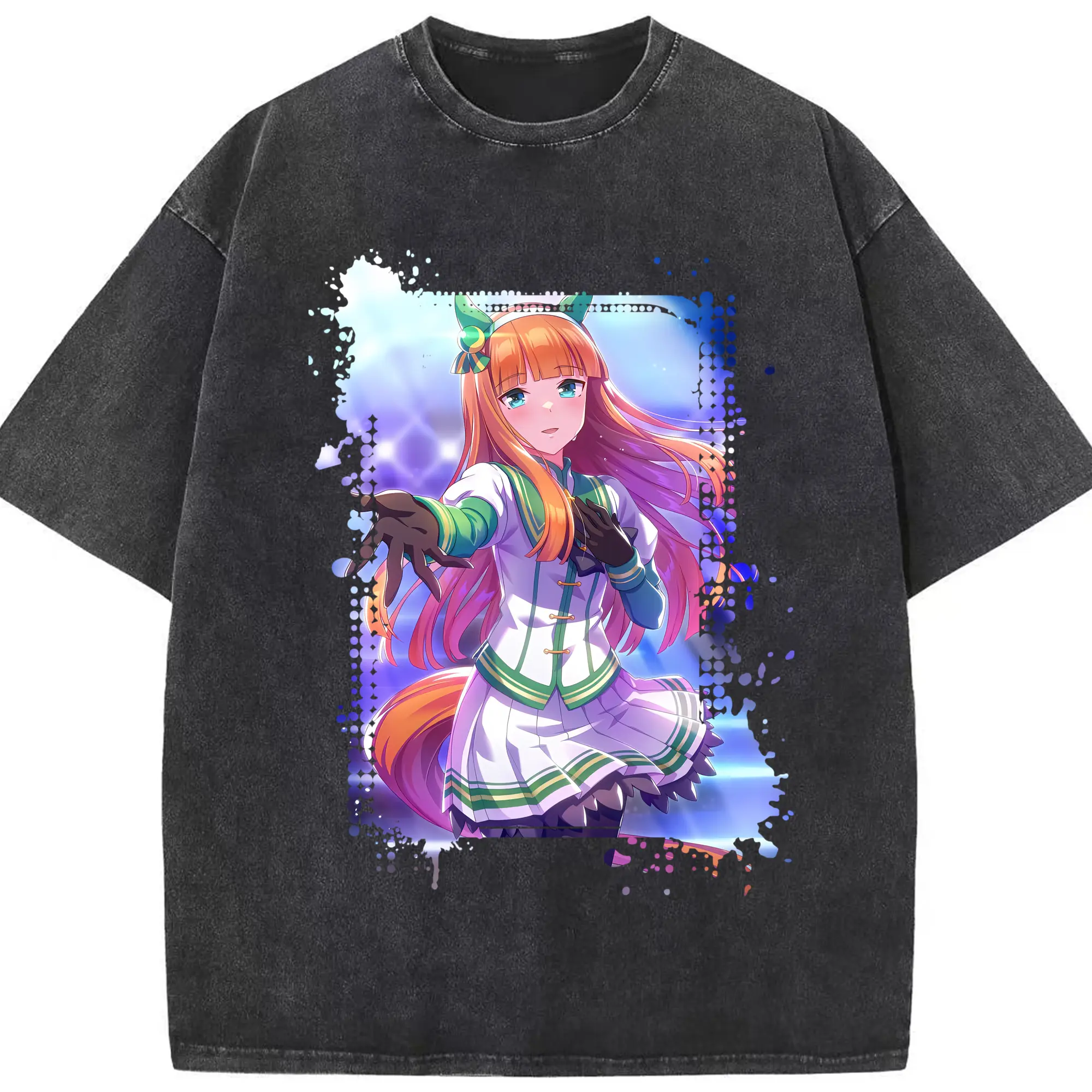 ウマ娘 プリティーダービー グッズ サイレンススズカ - 綿100％ ヴィンテージ風 半袖Tシャツ ・ フロントプリント ・ 柔らか肌触り ・ 通気性 快適 ・ スポーツ カジュアル 外出用