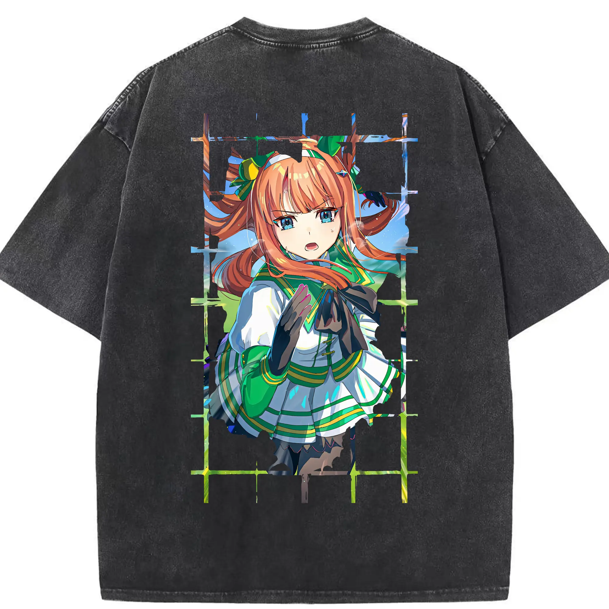 ウマ娘 プリティーダービー グッズ サイレンススズカ - 綿100％ ヴィンテージ風 半袖Tシャツ ・ 背面プリント ・ 柔らか肌触り ・ 通気性 快適 ・ スポーツ カジュアル 外出用