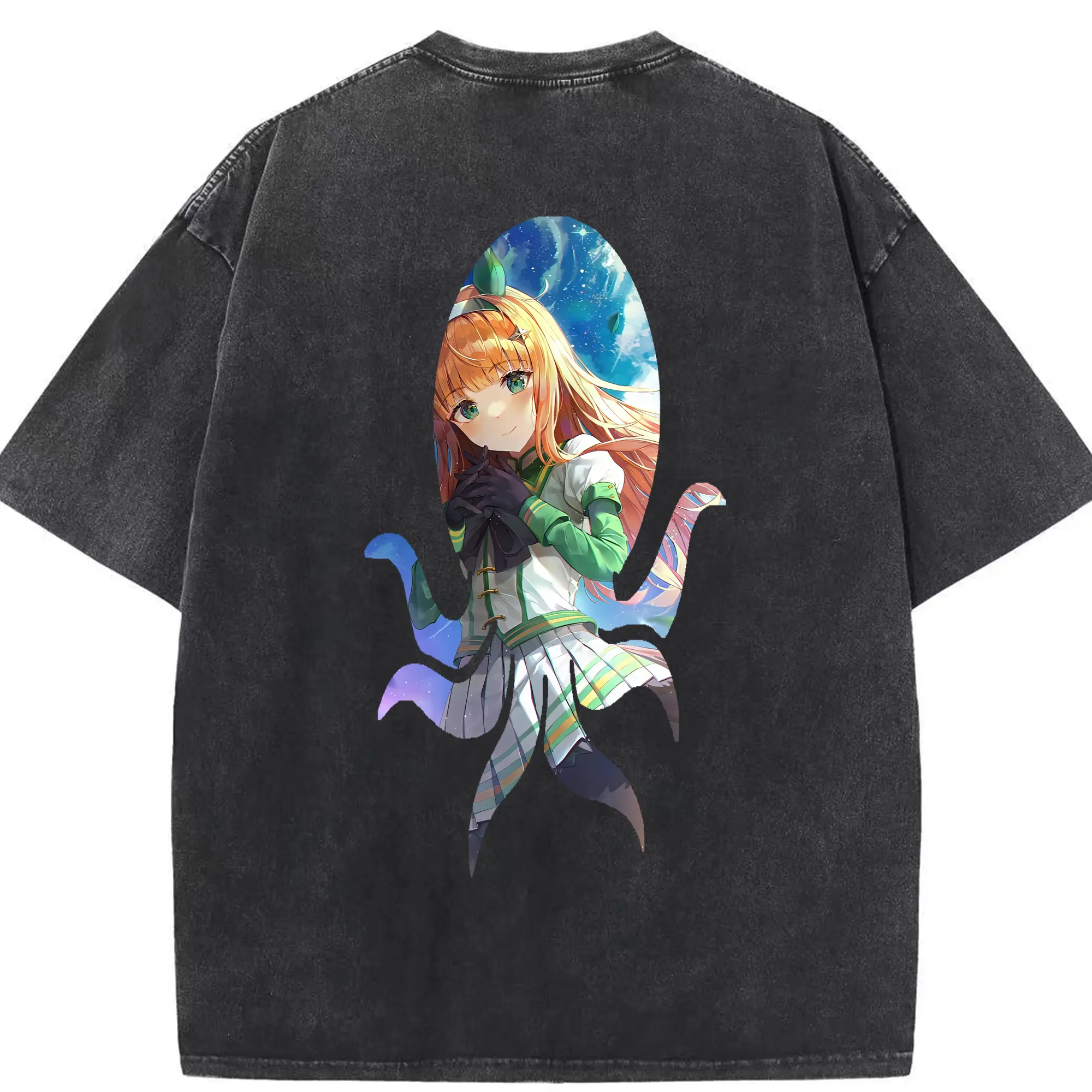 ウマ娘 プリティーダービー グッズ サイレンススズカ - 綿100％ ヴィンテージ風 半袖Tシャツ ・ 背面プリント ・ 柔らか肌触り ・ 通気性 快適 ・ スポーツ カジュアル 外出用