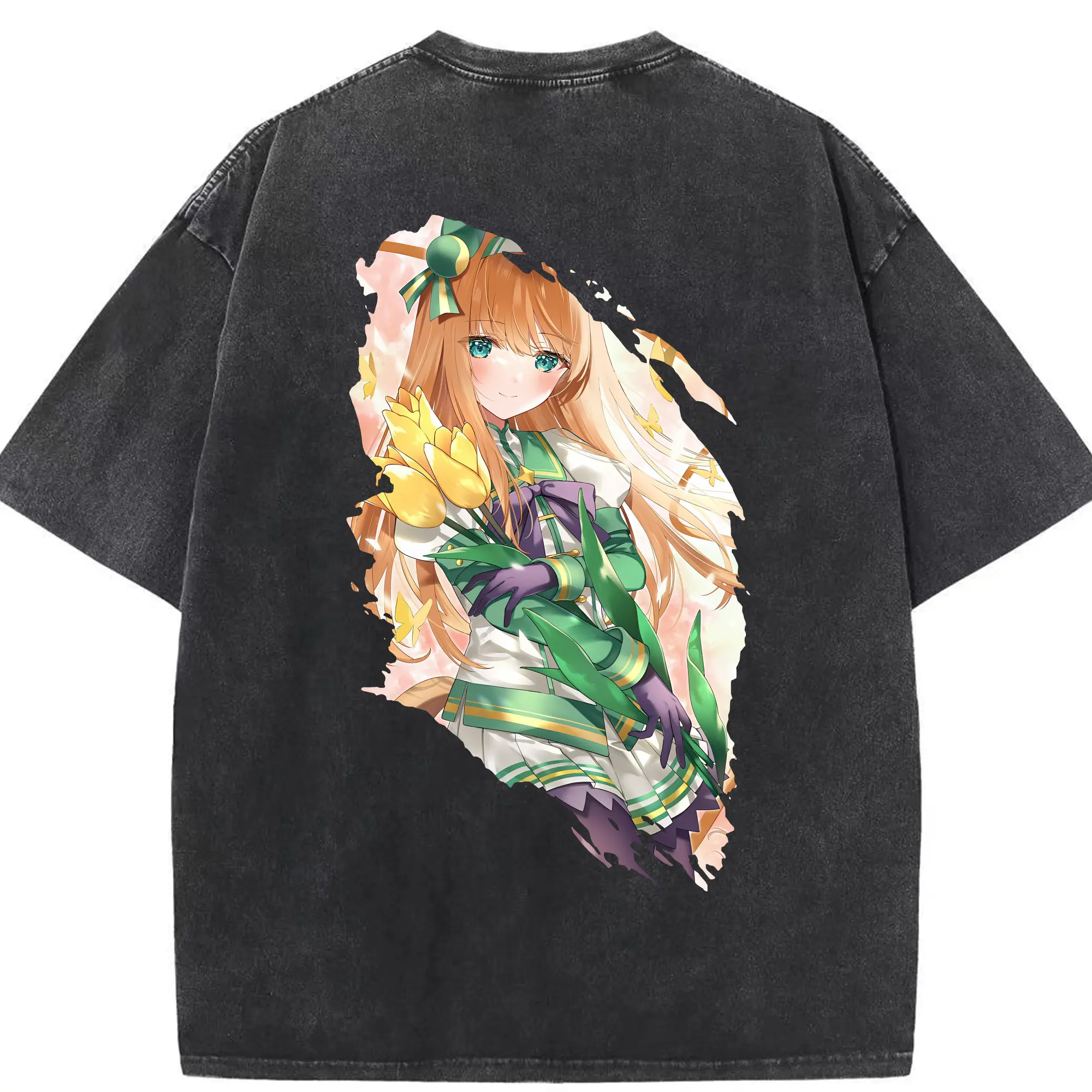 ウマ娘 プリティーダービー グッズ サイレンススズカ - 綿100％ ヴィンテージ風 半袖Tシャツ ・ 背面プリント ・ 柔らか肌触り ・ 通気性 快適 ・ スポーツ カジュアル 外出用