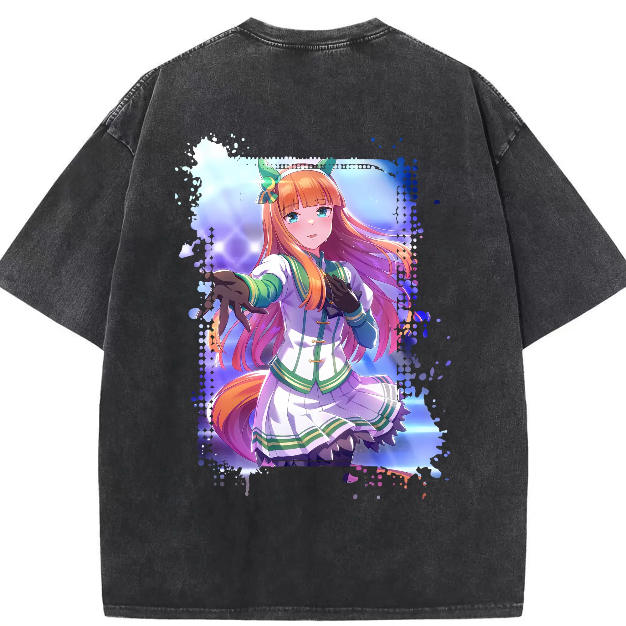 ウマ娘 プリティーダービー グッズ サイレンススズカ - 綿100％ ヴィンテージ風 半袖Tシャツ ・ 背面プリント ・ 柔らか肌触り ・ 通気性 快適 ・ スポーツ カジュアル 外出用