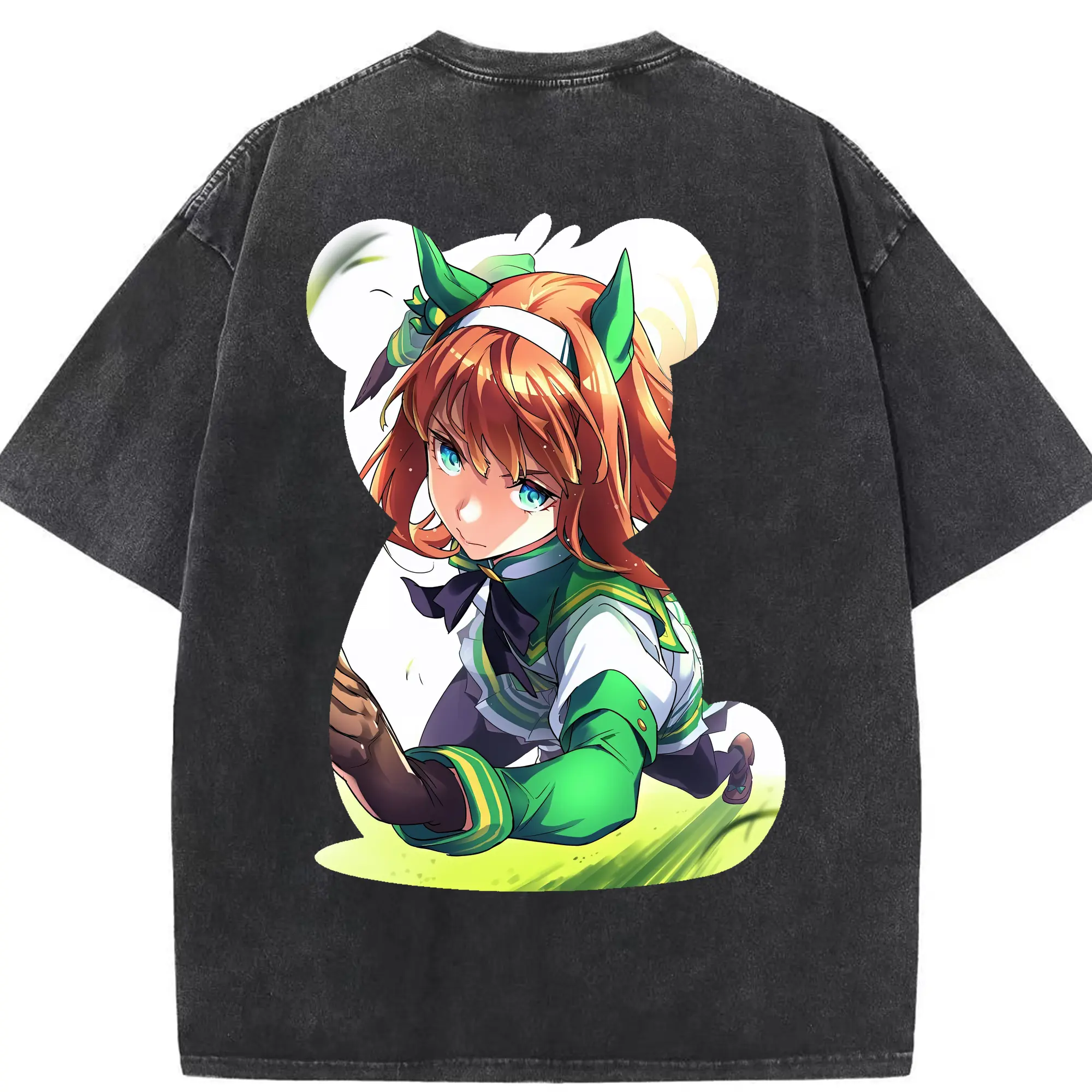 ウマ娘 プリティーダービー グッズ サイレンススズカ - 綿100％ ヴィンテージ風 半袖Tシャツ ・ 背面プリント ・ 柔らか肌触り ・ 通気性 快適 ・ スポーツ カジュアル 外出用