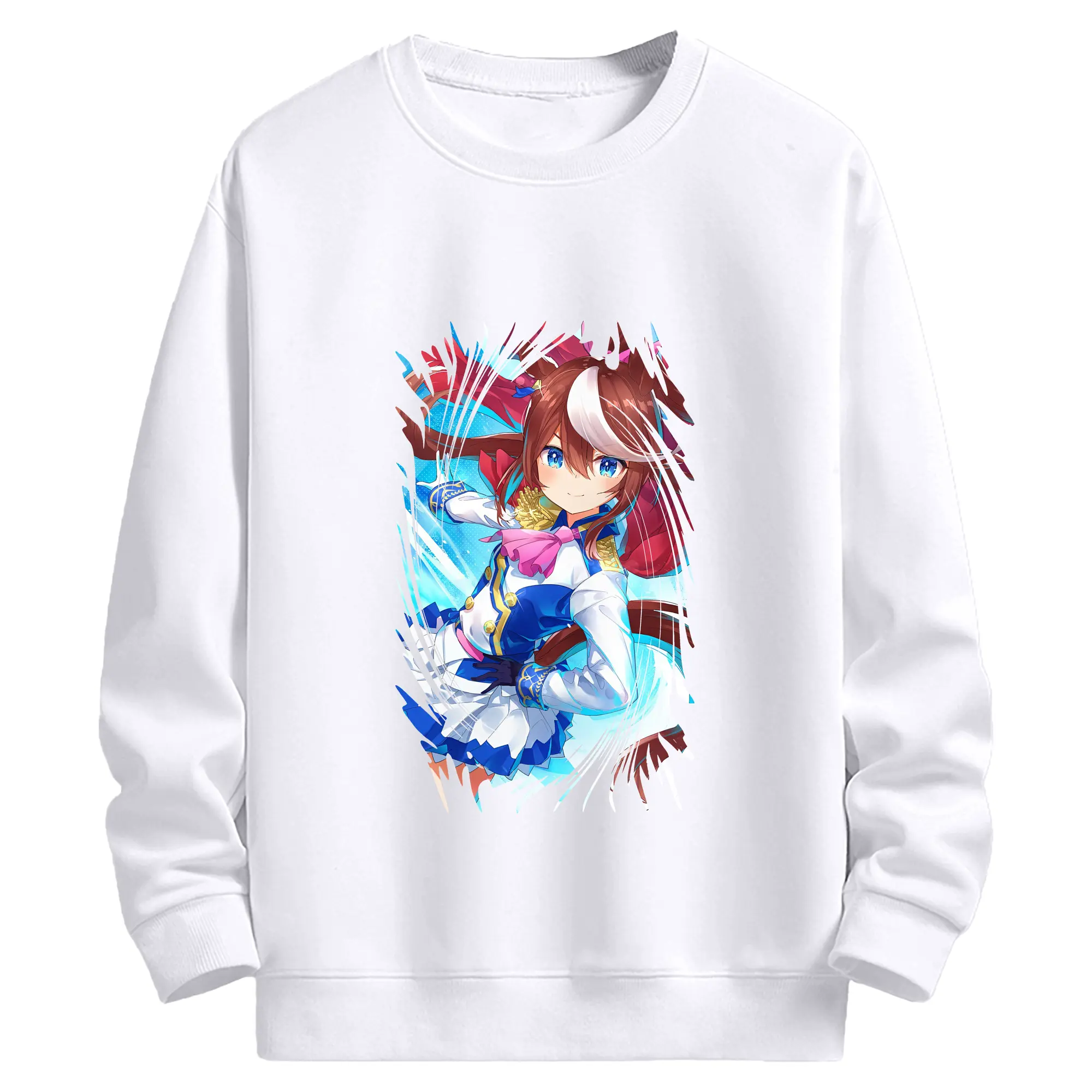 ウマ娘 プリティーダービー グッズ トウカイテイオー - 高品質 クルーネック スウェット ・ コットン59％ ポリエステル41％ ・ ユニセックス 長袖 トレーナー ・ カジュアル デイリー スポーツ 散歩用