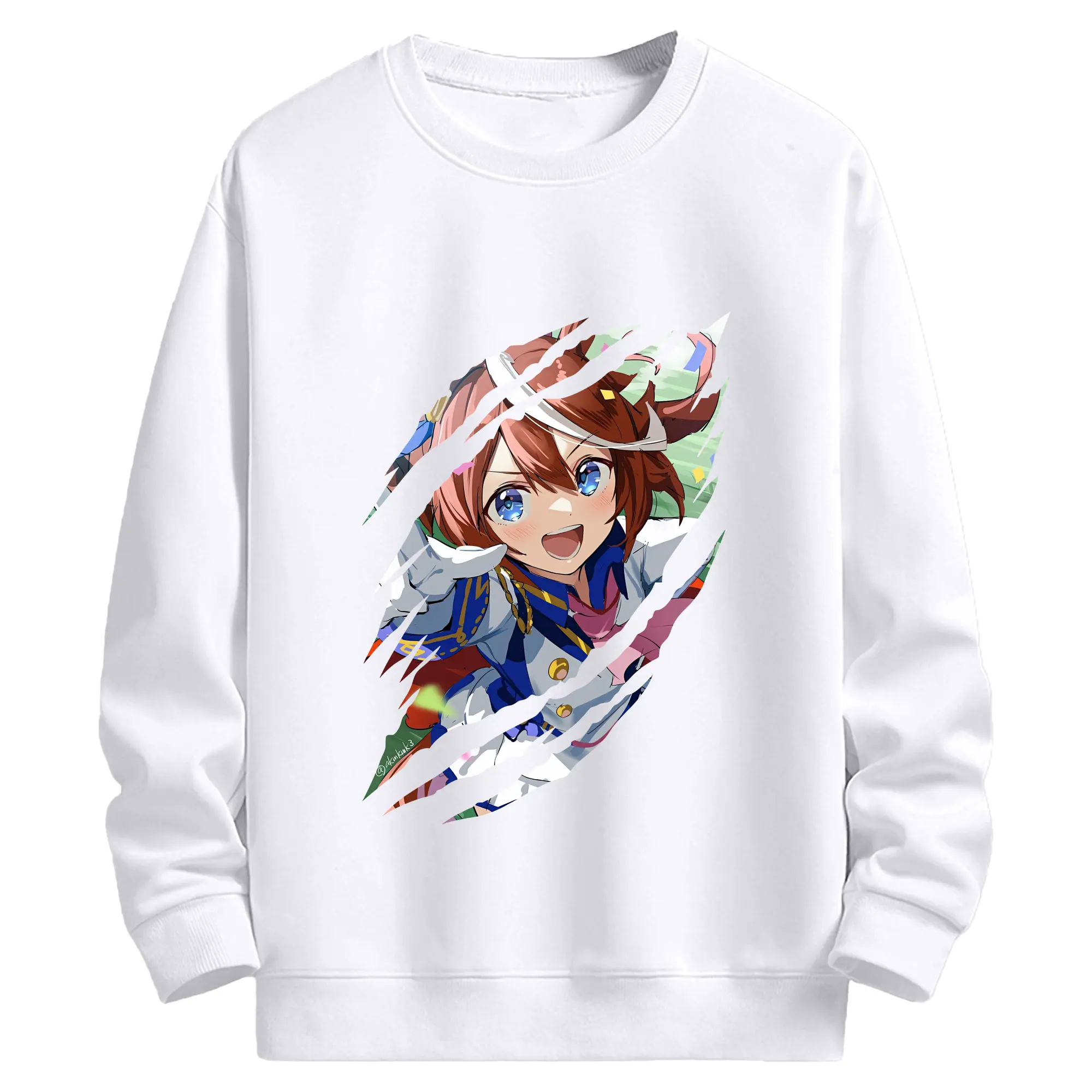 ウマ娘 プリティーダービー グッズ トウカイテイオー - 高品質 クルーネック スウェット ・ コットン59％ ポリエステル41％ ・ ユニセックス 長袖 トレーナー ・ カジュアル デイリー スポーツ 散歩用