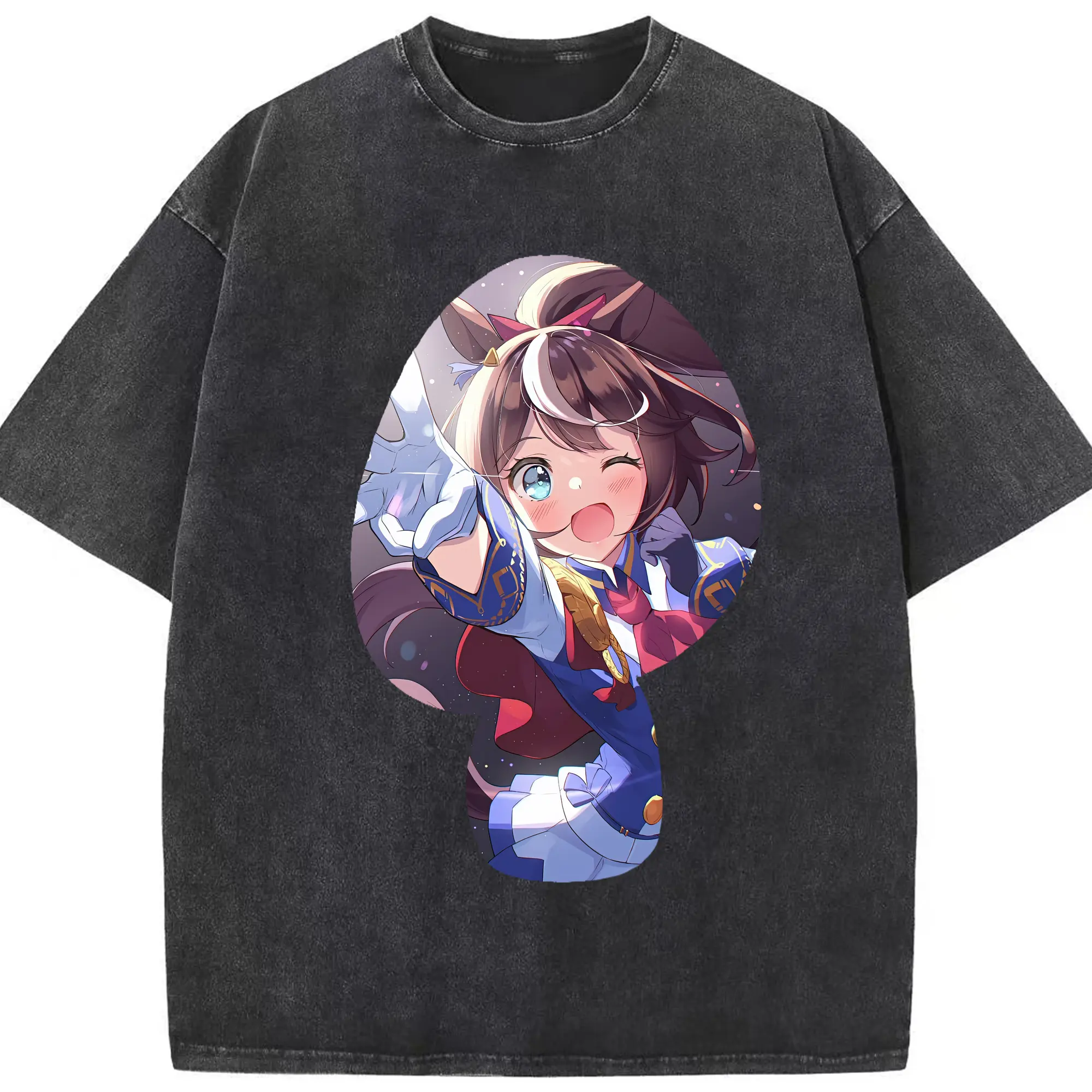 ウマ娘 プリティーダービー グッズ トウカイテイオー - 綿100％ ヴィンテージ風 半袖Tシャツ ・ フロントプリント ・ 柔らか肌触り ・ 通気性 快適 ・ スポーツ カジュアル 外出用