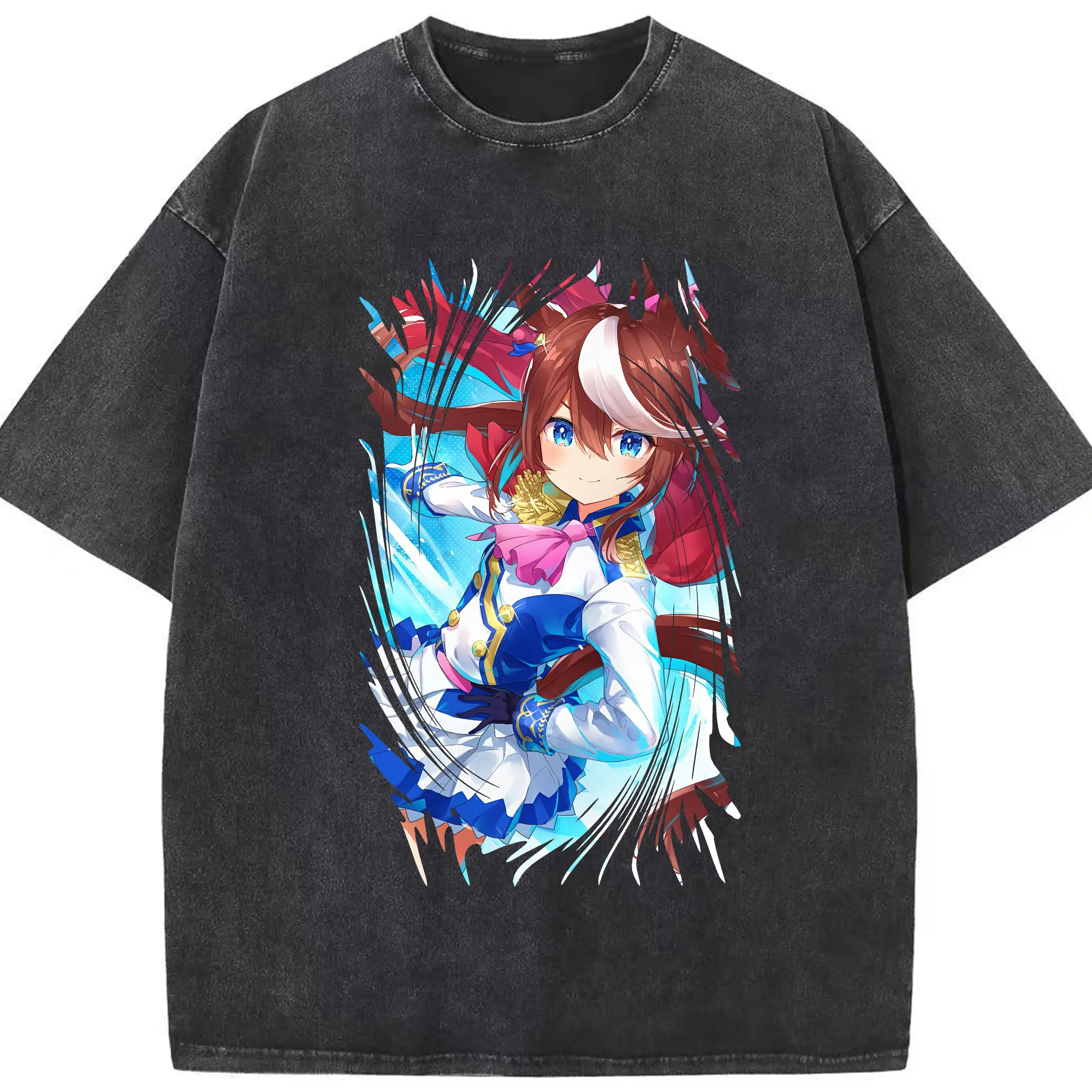 ウマ娘 プリティーダービー グッズ トウカイテイオー - 綿100％ ヴィンテージ風 半袖Tシャツ ・ フロントプリント ・ 柔らか肌触り ・ 通気性 快適 ・ スポーツ カジュアル 外出用
