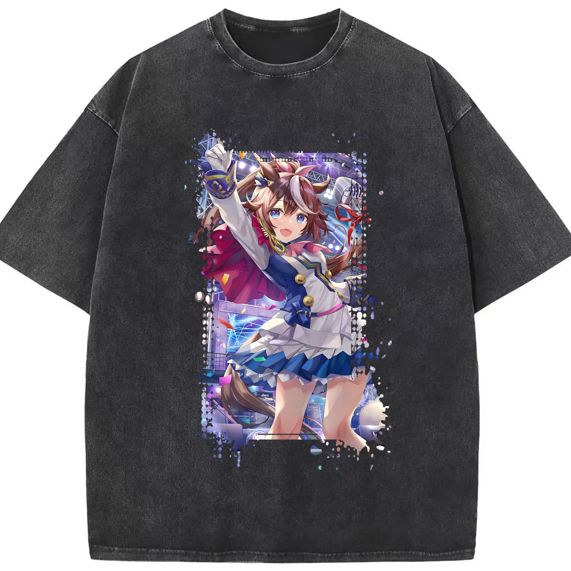ウマ娘 プリティーダービー グッズ トウカイテイオー - 綿100％ ヴィンテージ風 半袖Tシャツ ・ フロントプリント ・ 柔らか肌触り ・ 通気性 快適 ・ スポーツ カジュアル 外出用