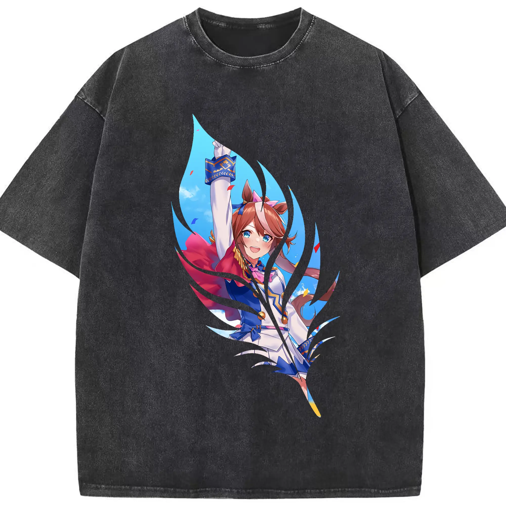 ウマ娘 プリティーダービー グッズ トウカイテイオー - 綿100％ ヴィンテージ風 半袖Tシャツ ・ フロントプリント ・ 柔らか肌触り ・ 通気性 快適 ・ スポーツ カジュアル 外出用