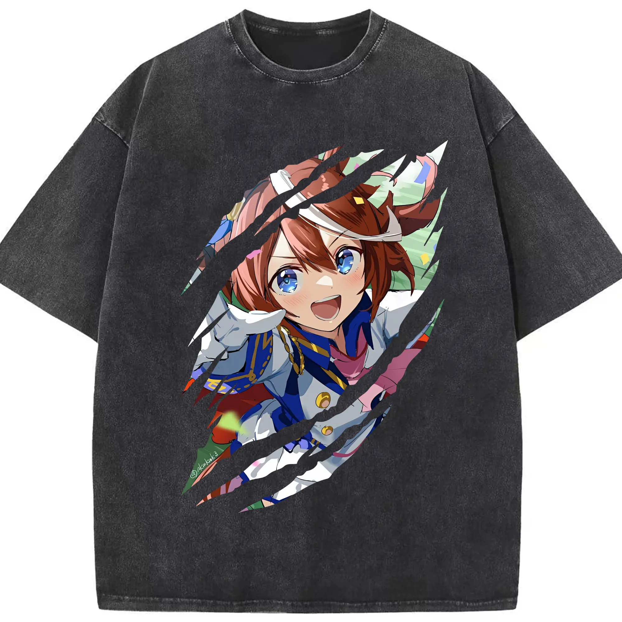 ウマ娘 プリティーダービー グッズ トウカイテイオー - 綿100％ ヴィンテージ風 半袖Tシャツ ・ フロントプリント ・ 柔らか肌触り ・ 通気性 快適 ・ スポーツ カジュアル 外出用