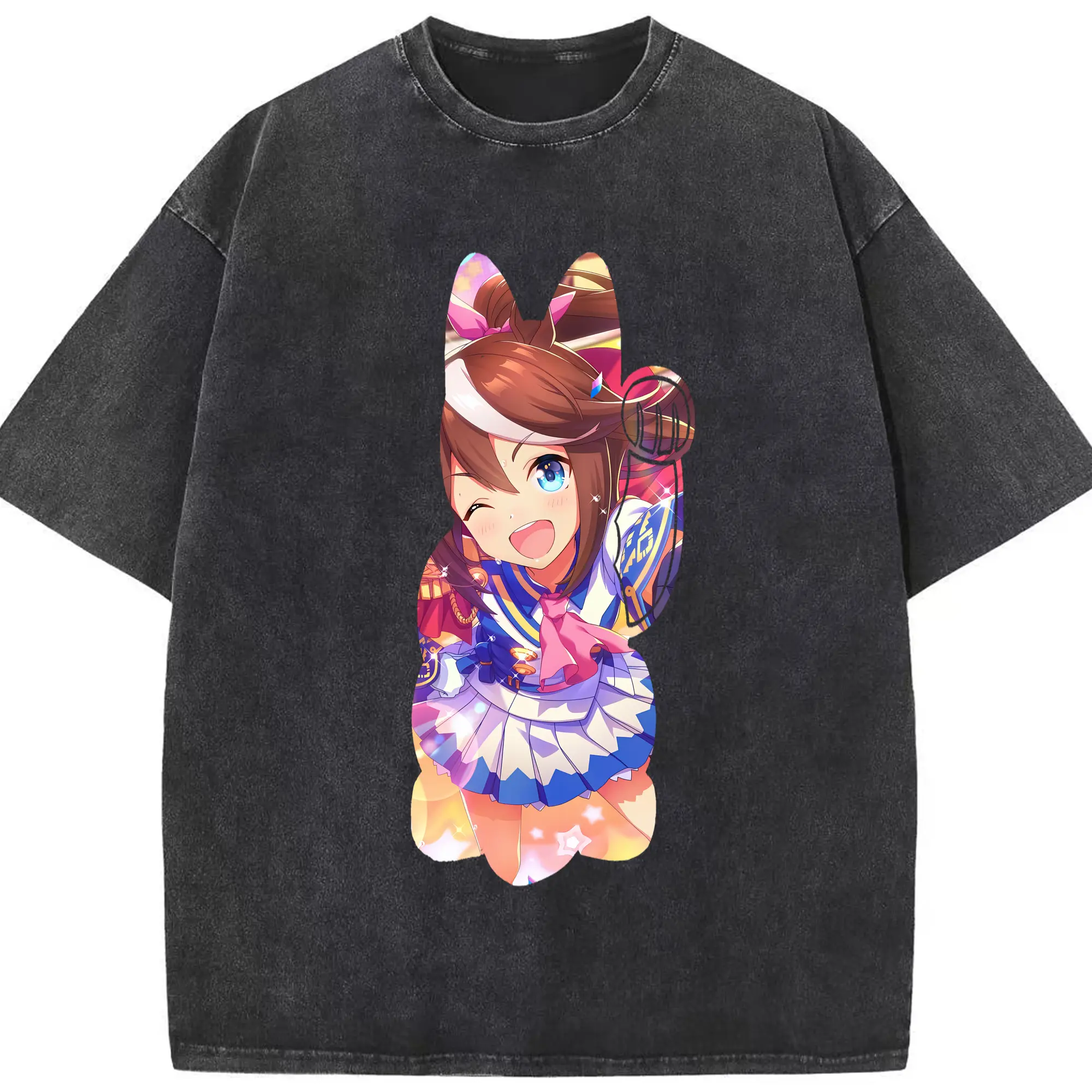 ウマ娘 プリティーダービー グッズ トウカイテイオー - 綿100％ ヴィンテージ風 半袖Tシャツ ・ フロントプリント ・ 柔らか肌触り ・ 通気性 快適 ・ スポーツ カジュアル 外出用