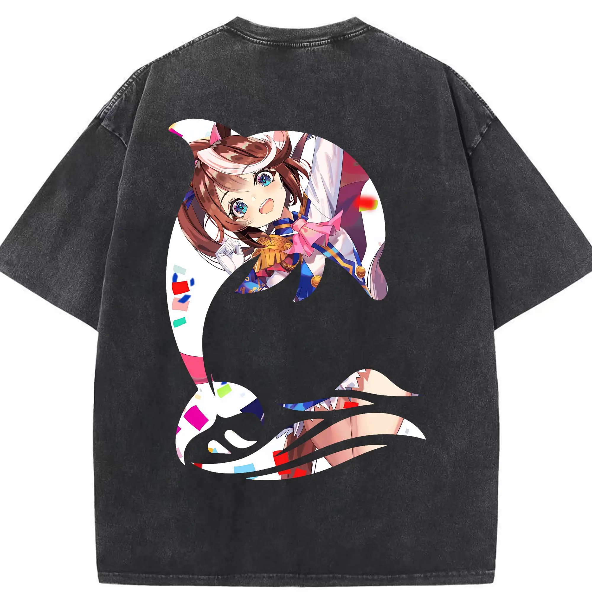 ウマ娘 プリティーダービー グッズ トウカイテイオー - 綿100％ ヴィンテージ風 半袖Tシャツ ・ 背面プリント ・ 柔らか肌触り ・ 通気性 快適 ・ スポーツ カジュアル 外出用