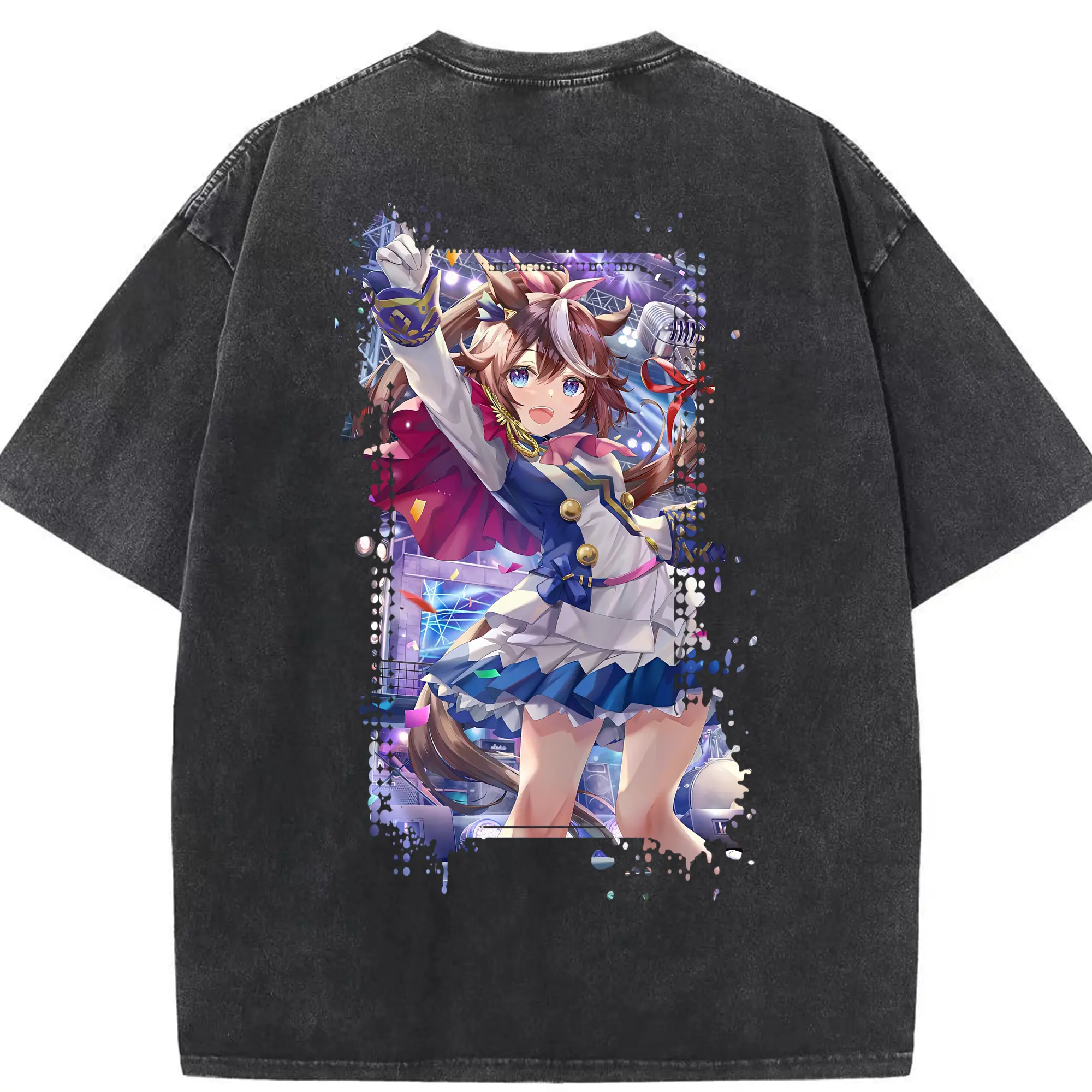 ウマ娘 プリティーダービー グッズ トウカイテイオー - 綿100％ ヴィンテージ風 半袖Tシャツ ・ 背面プリント ・ 柔らか肌触り ・ 通気性 快適 ・ スポーツ カジュアル 外出用