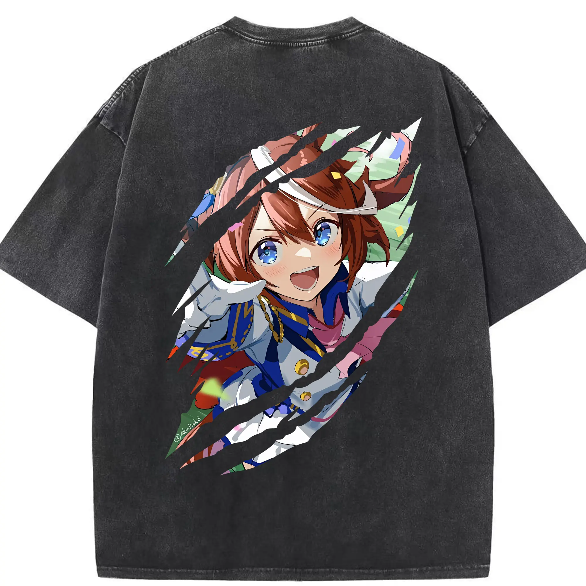 ウマ娘 プリティーダービー グッズ トウカイテイオー - 綿100％ ヴィンテージ風 半袖Tシャツ ・ 背面プリント ・ 柔らか肌触り ・ 通気性 快適 ・ スポーツ カジュアル 外出用