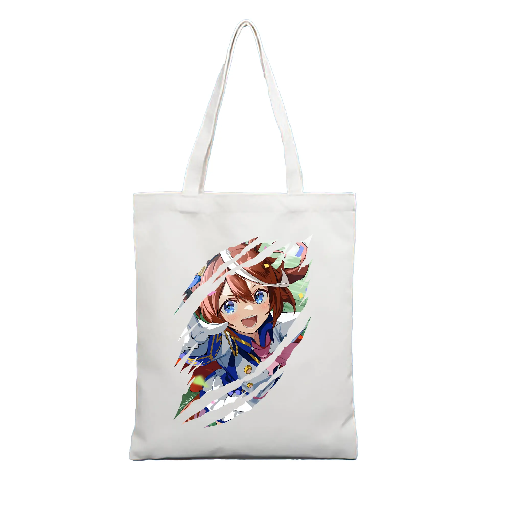 ウマ娘 プリティーダービー グッズ トウカイテイオー - 縦型キャンバス手提げバッグ（トートバッグ） ・ キャンバス素材 ・ ショッピング用 ・ 軽量 丈夫 お手入れ簡単