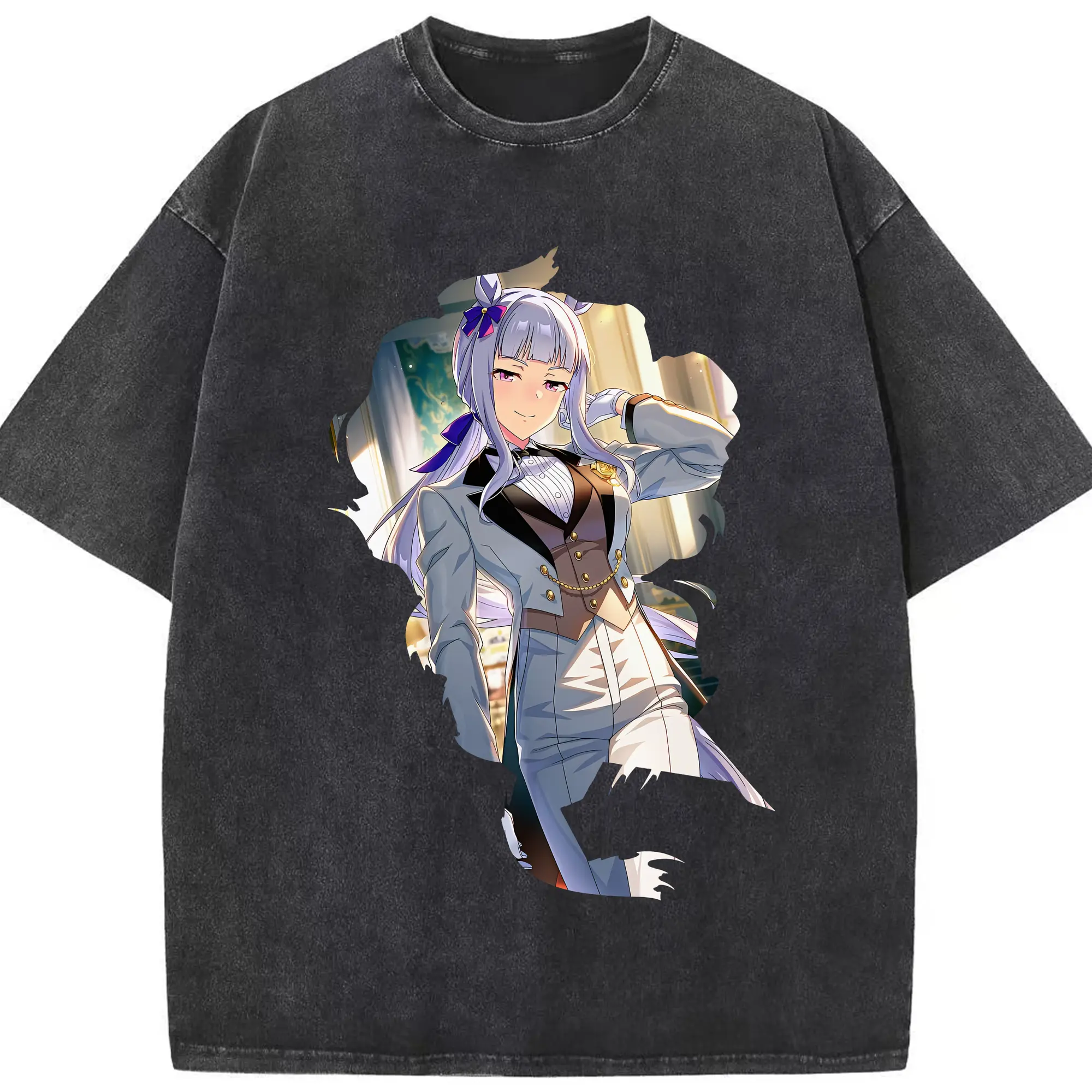 ウマ娘 プリティーダービー グッズ ゴールドシップ - 綿100％ ヴィンテージ風 半袖Tシャツ ・ フロントプリント ・ 柔らか肌触り ・ 通気性 快適 ・ スポーツ カジュアル 外出用