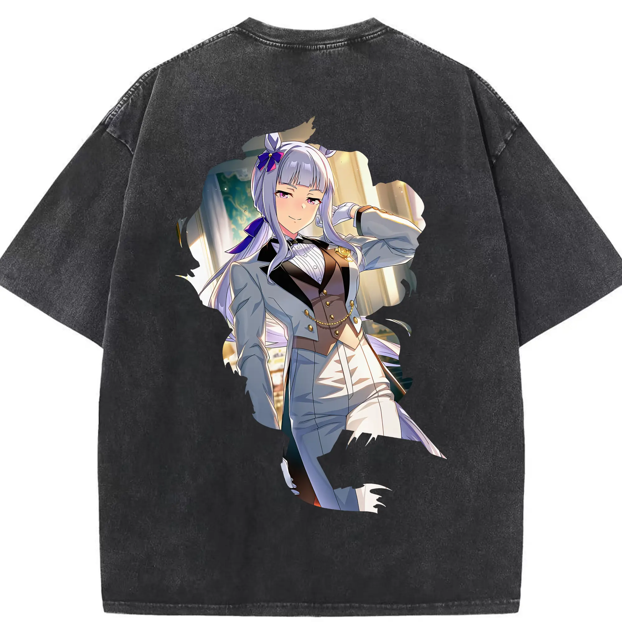 ウマ娘 プリティーダービー グッズ ゴールドシップ - 綿100％ ヴィンテージ風 半袖Tシャツ ・ 背面プリント ・ 柔らか肌触り ・ 通気性 快適 ・ スポーツ カジュアル 外出用