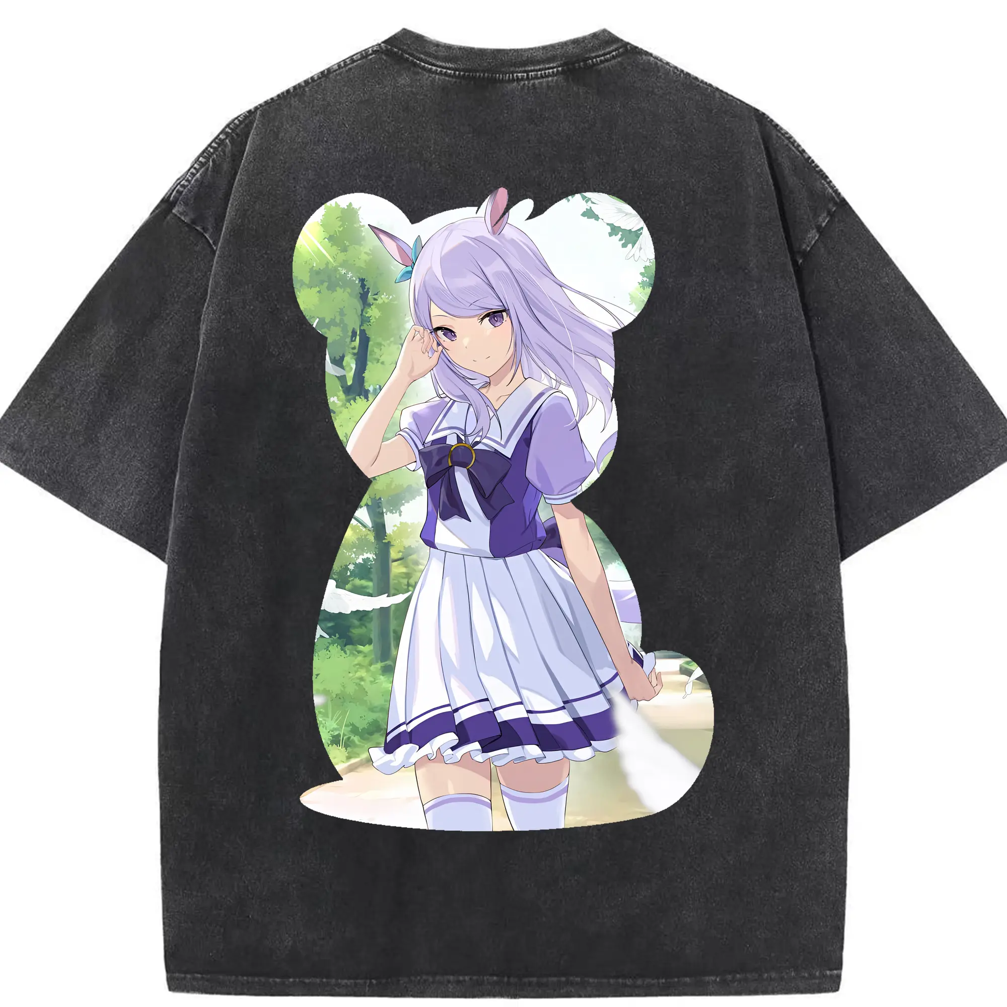 ウマ娘 プリティーダービー グッズ メジロマックイーン - 綿100％ ヴィンテージ風 半袖Tシャツ ・ 背面プリント ・ 柔らか肌触り ・ 通気性 快適 ・ スポーツ カジュアル 外出用