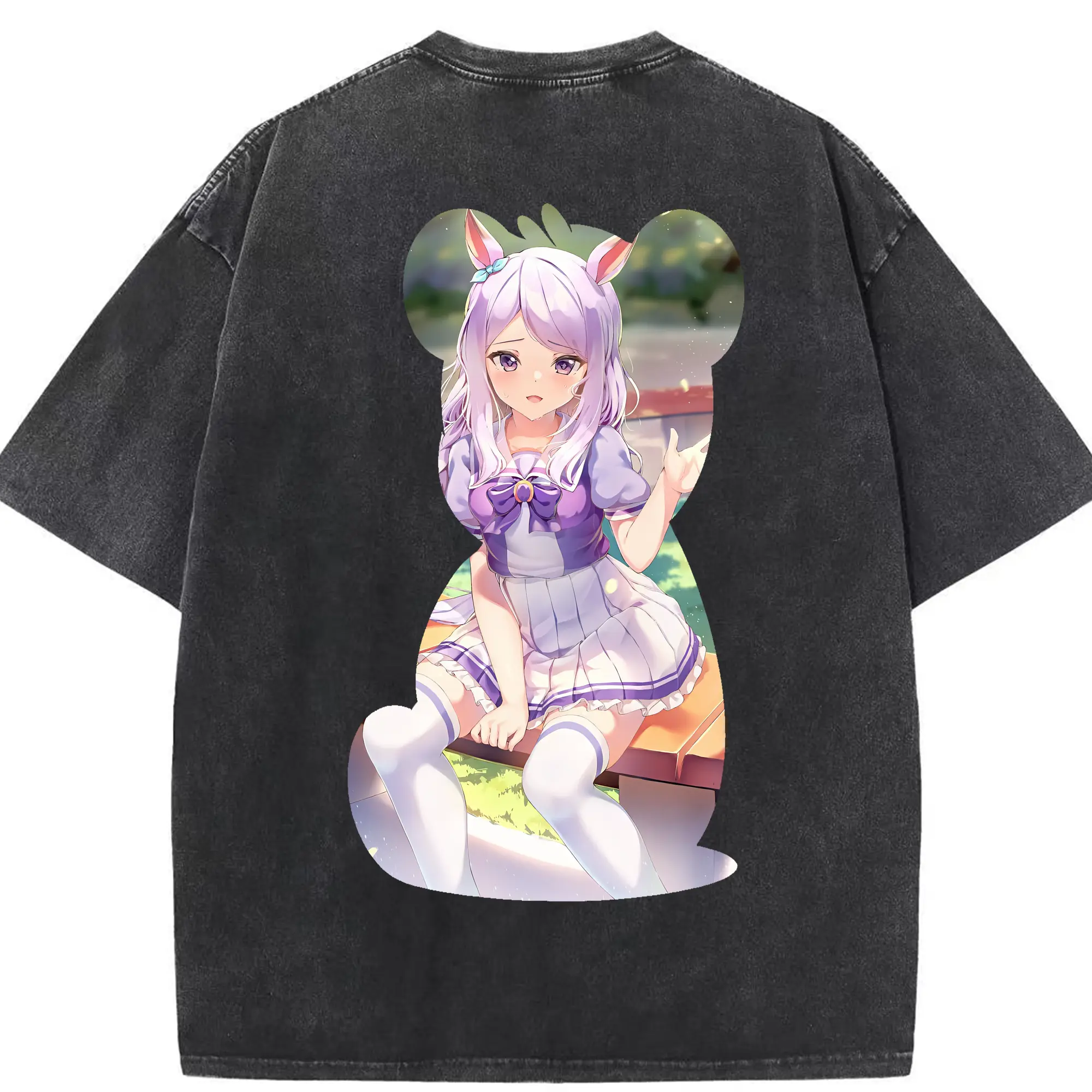 ウマ娘 プリティーダービー グッズ メジロマックイーン - 綿100％ ヴィンテージ風 半袖Tシャツ ・ 背面プリント ・ 柔らか肌触り ・ 通気性 快適 ・ スポーツ カジュアル 外出用