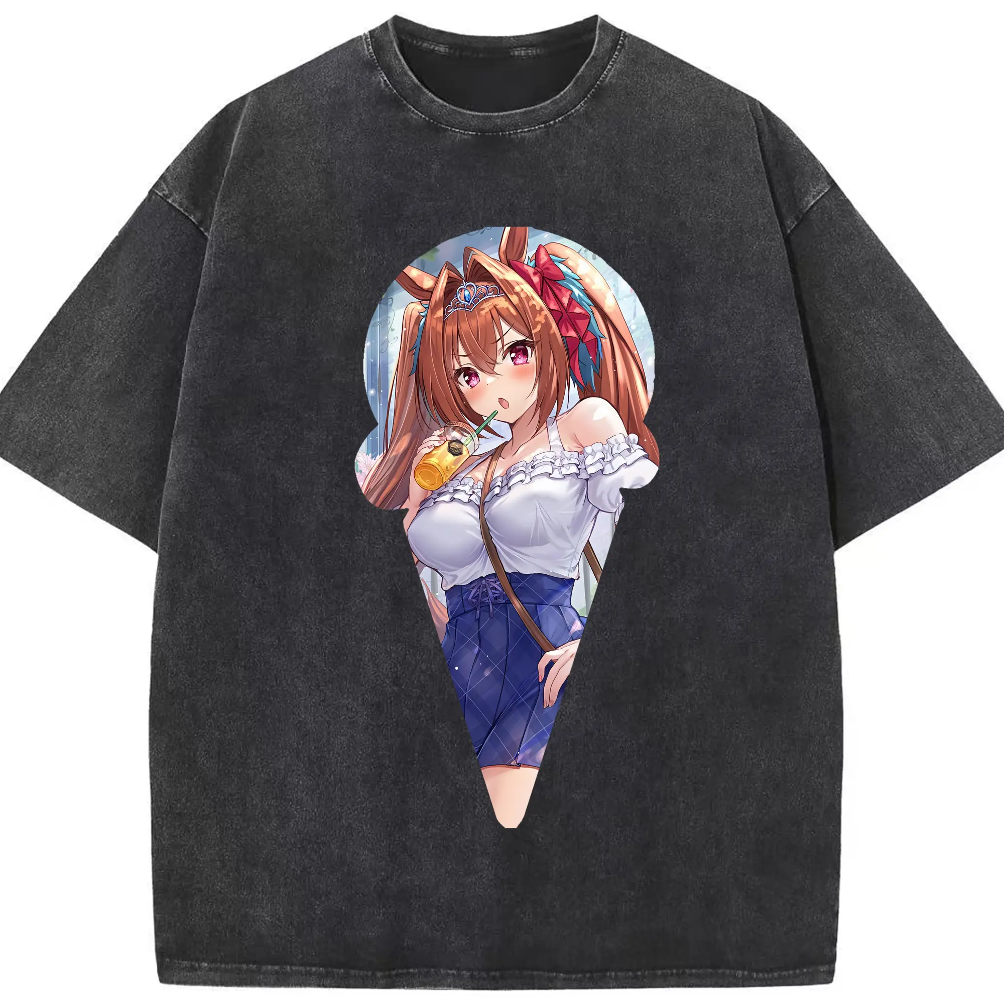 ウマ娘 プリティーダービー グッズ ダイワスカーレット - 綿100％ ヴィンテージ風 半袖Tシャツ ・ フロントプリント ・ 柔らか肌触り ・ 通気性 快適 ・ スポーツ カジュアル 外出用