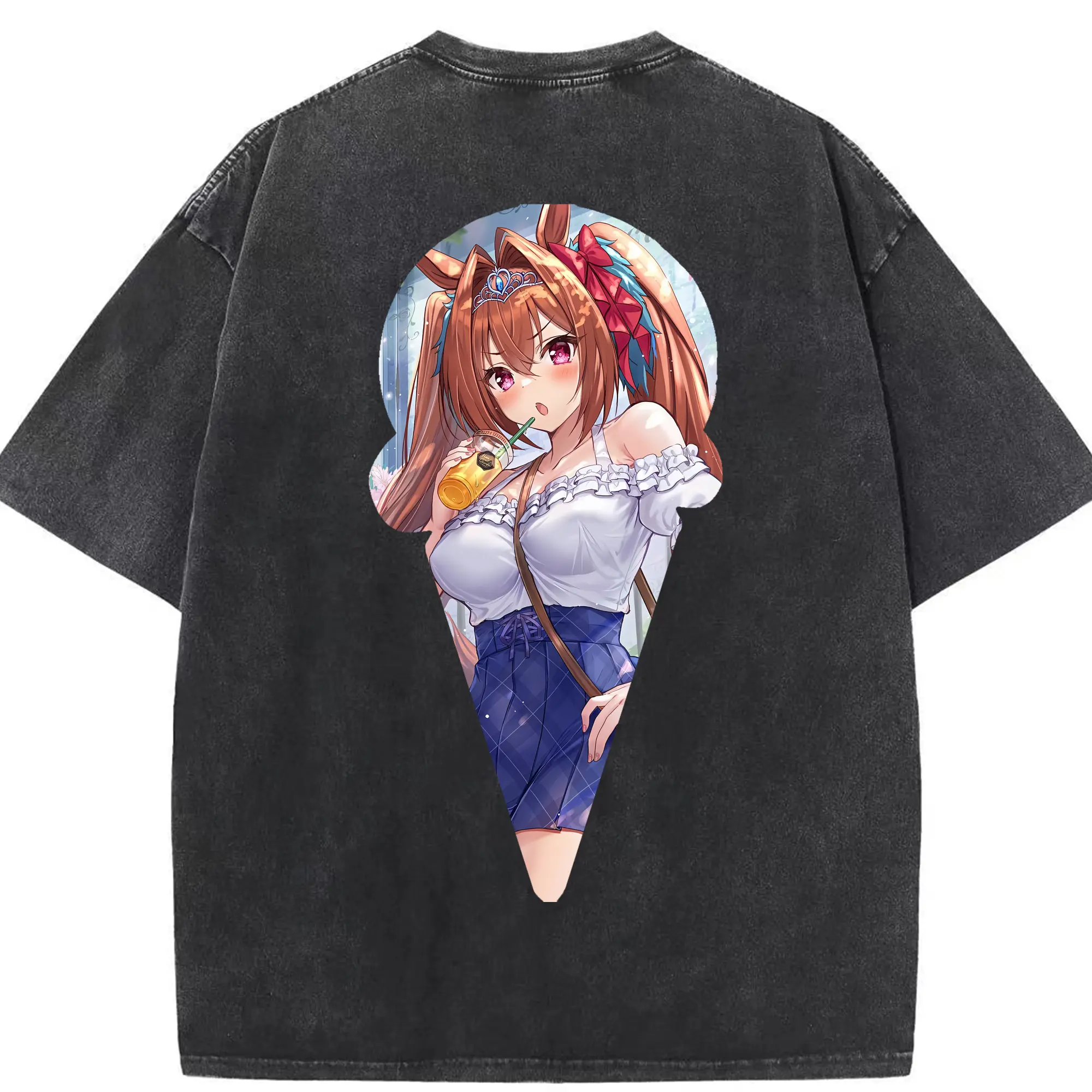 ウマ娘 プリティーダービー グッズ ダイワスカーレット - 綿100％ ヴィンテージ風 半袖Tシャツ ・ 背面プリント ・ 柔らか肌触り ・ 通気性 快適 ・ スポーツ カジュアル 外出用