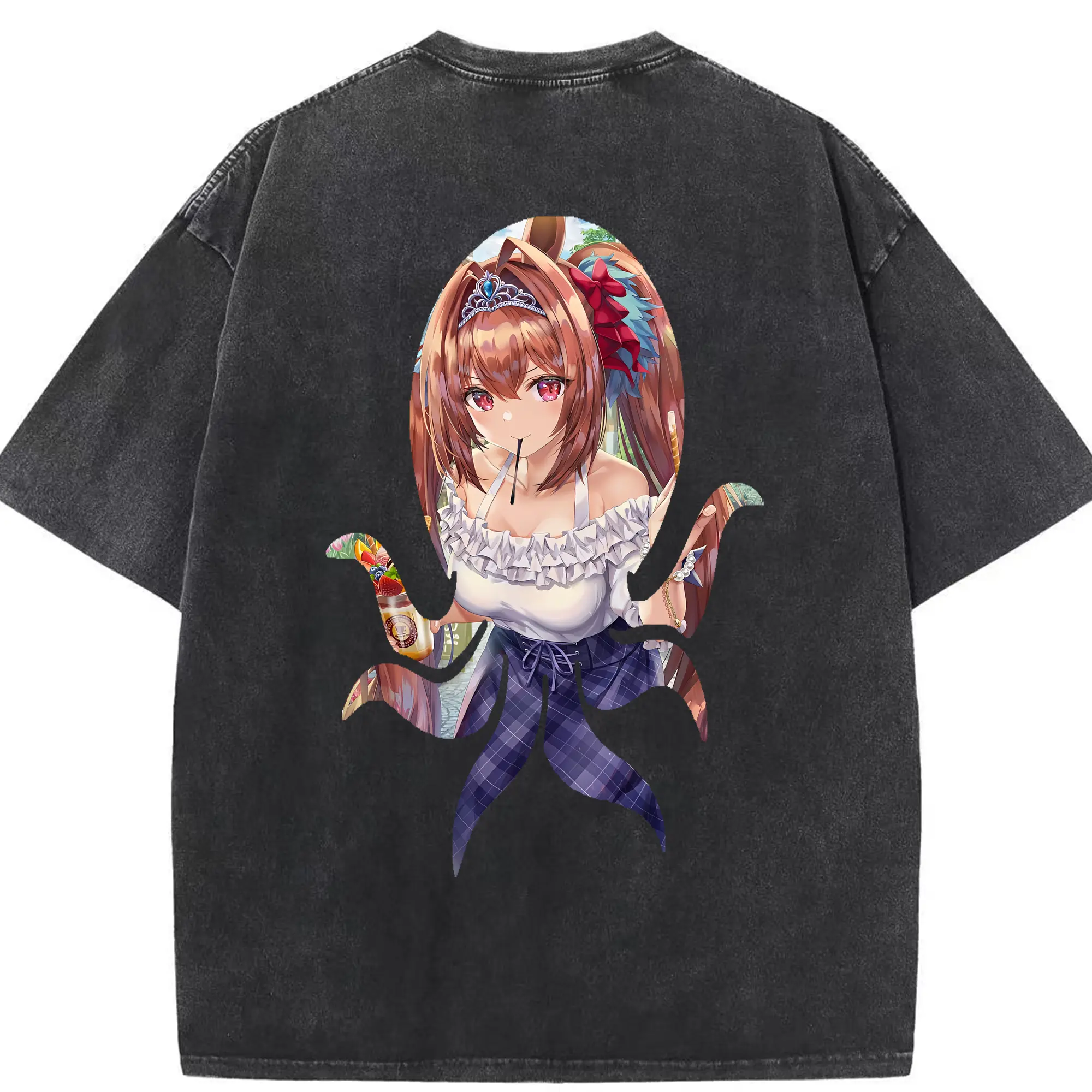 ウマ娘 プリティーダービー グッズ ダイワスカーレット - 綿100％ ヴィンテージ風 半袖Tシャツ ・ 背面プリント ・ 柔らか肌触り ・ 通気性 快適 ・ スポーツ カジュアル 外出用