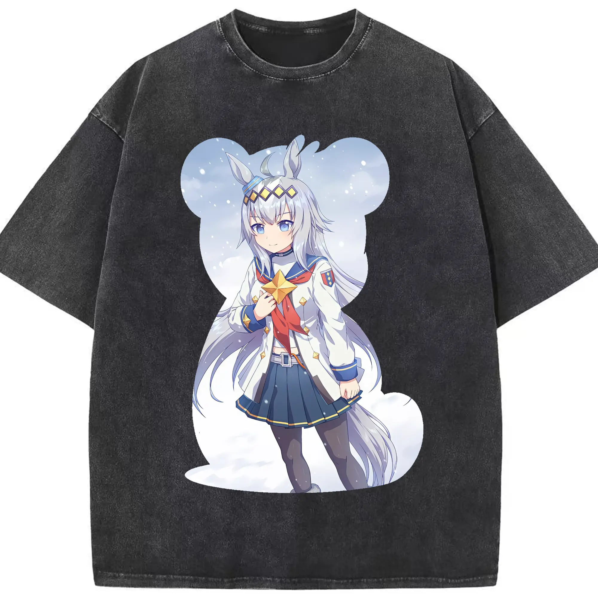 ウマ娘 プリティーダービー グッズ オグリキャップ - 綿100％ ヴィンテージ風 半袖Tシャツ ・ フロントプリント ・ 柔らか肌触り ・ 通気性 快適 ・ スポーツ カジュアル 外出用