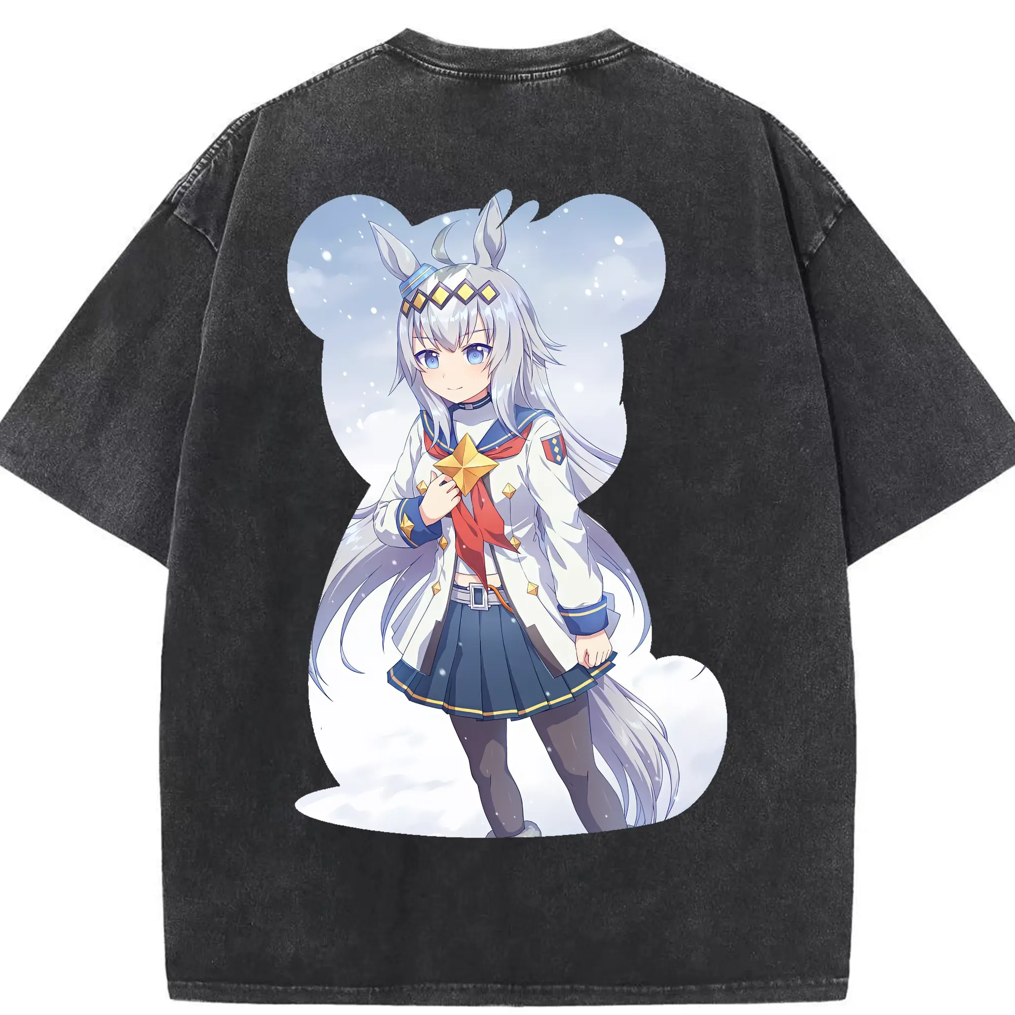 ウマ娘 プリティーダービー グッズ オグリキャップ - 綿100％ ヴィンテージ風 半袖Tシャツ ・ 背面プリント ・ 柔らか肌触り ・ 通気性 快適 ・ スポーツ カジュアル 外出用