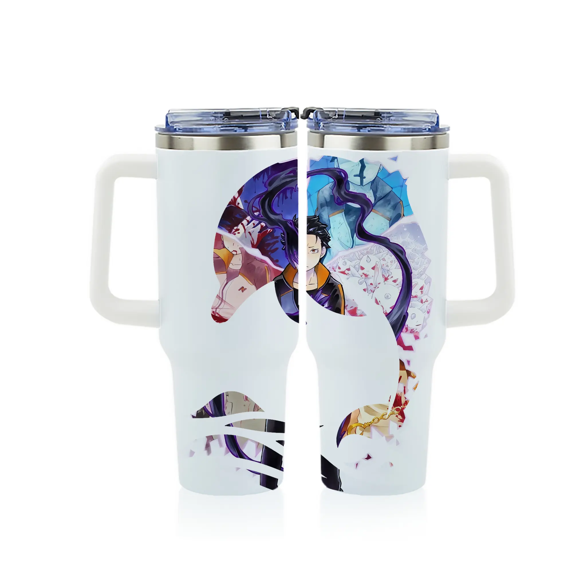 リゼロ グッズ ナツキ・スバル - 1200mL フルプリント車用タンブラー ・ 304ステンレス 内側 ・ 201ステンレス 外側 ・ 保温 保冷 ・ 通勤 ドライブ アウトドア用