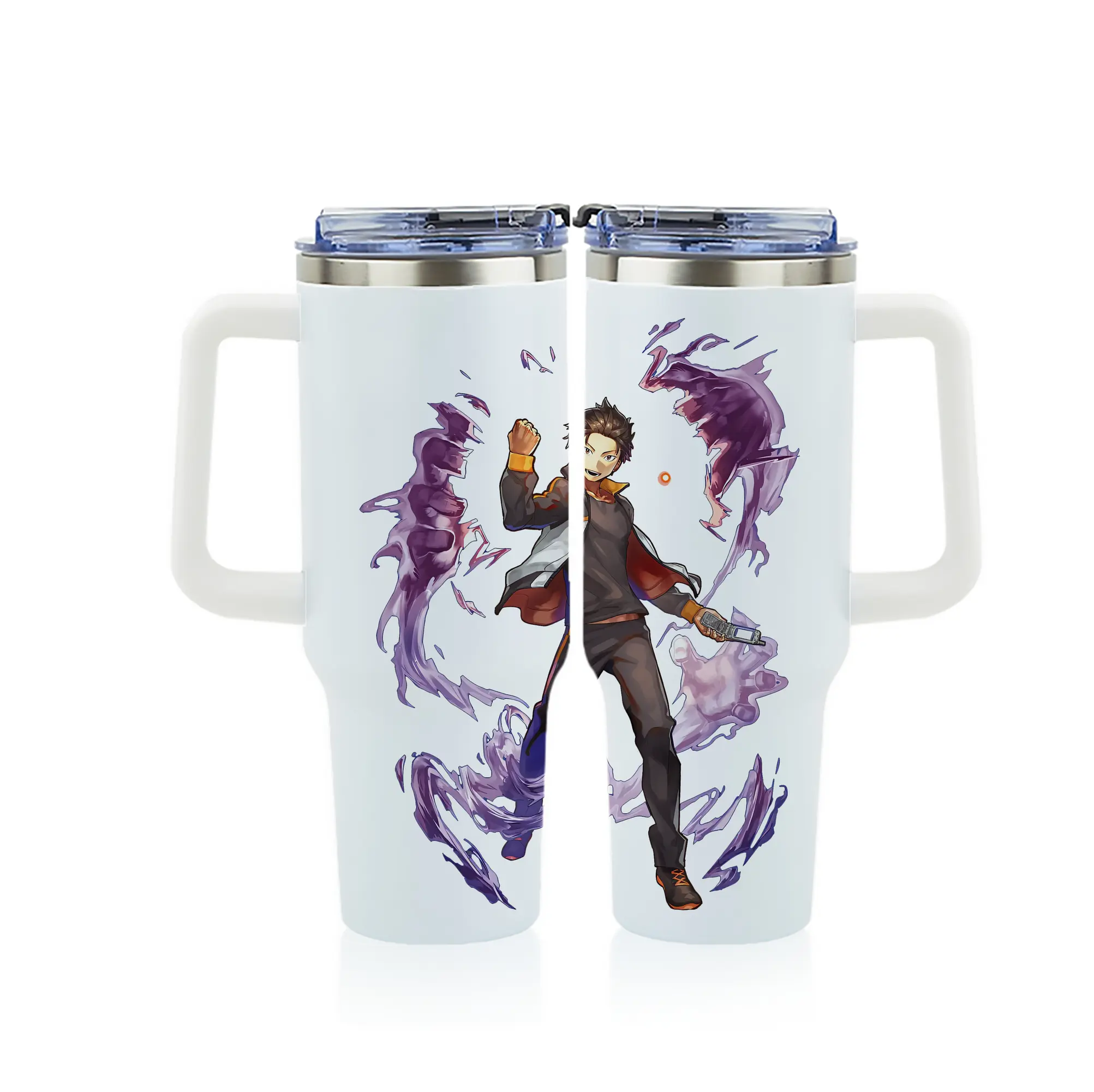 リゼロ グッズ ナツキ・スバル - 1200mL フルプリント車用タンブラー ・ 304ステンレス 内側 ・ 201ステンレス 外側 ・ 保温 保冷 ・ 通勤 ドライブ アウトドア用