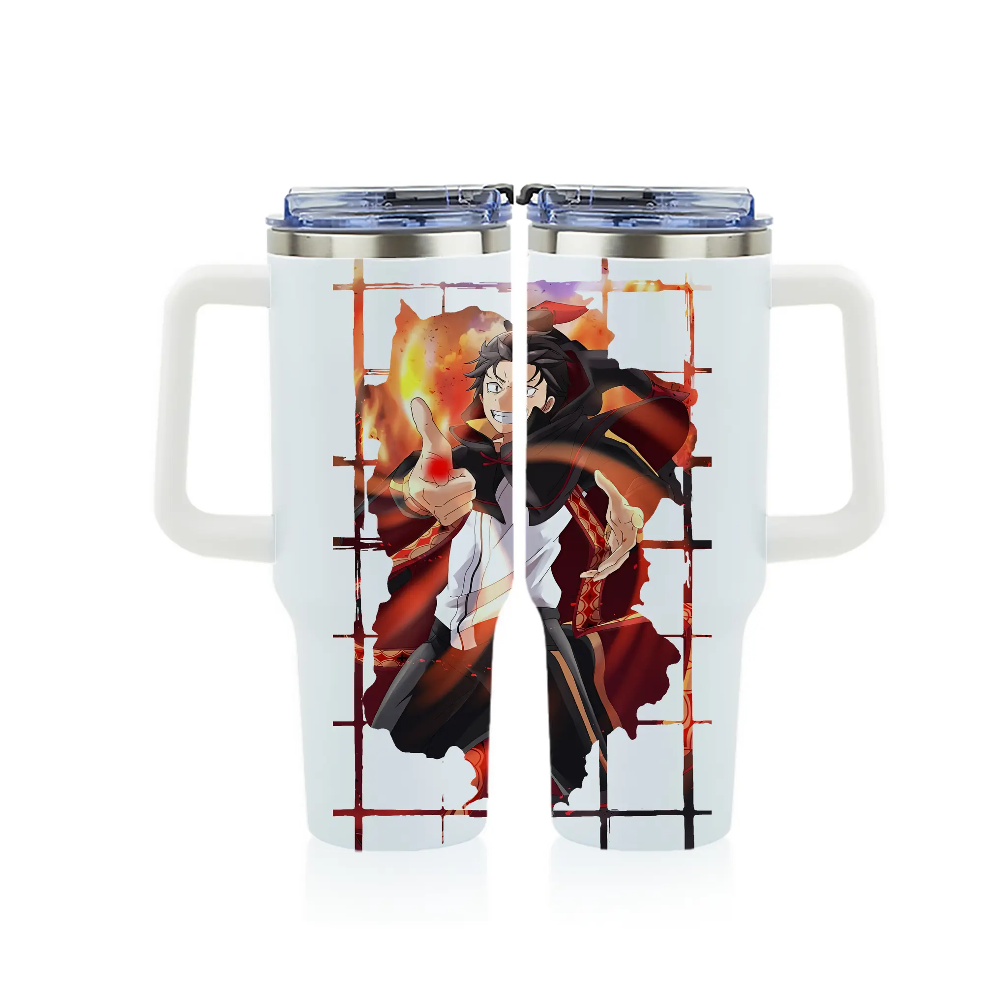 リゼロ グッズ ナツキ・スバル - 1200mL フルプリント車用タンブラー ・ 304ステンレス 内側 ・ 201ステンレス 外側 ・ 保温 保冷 ・ 通勤 ドライブ アウトドア用