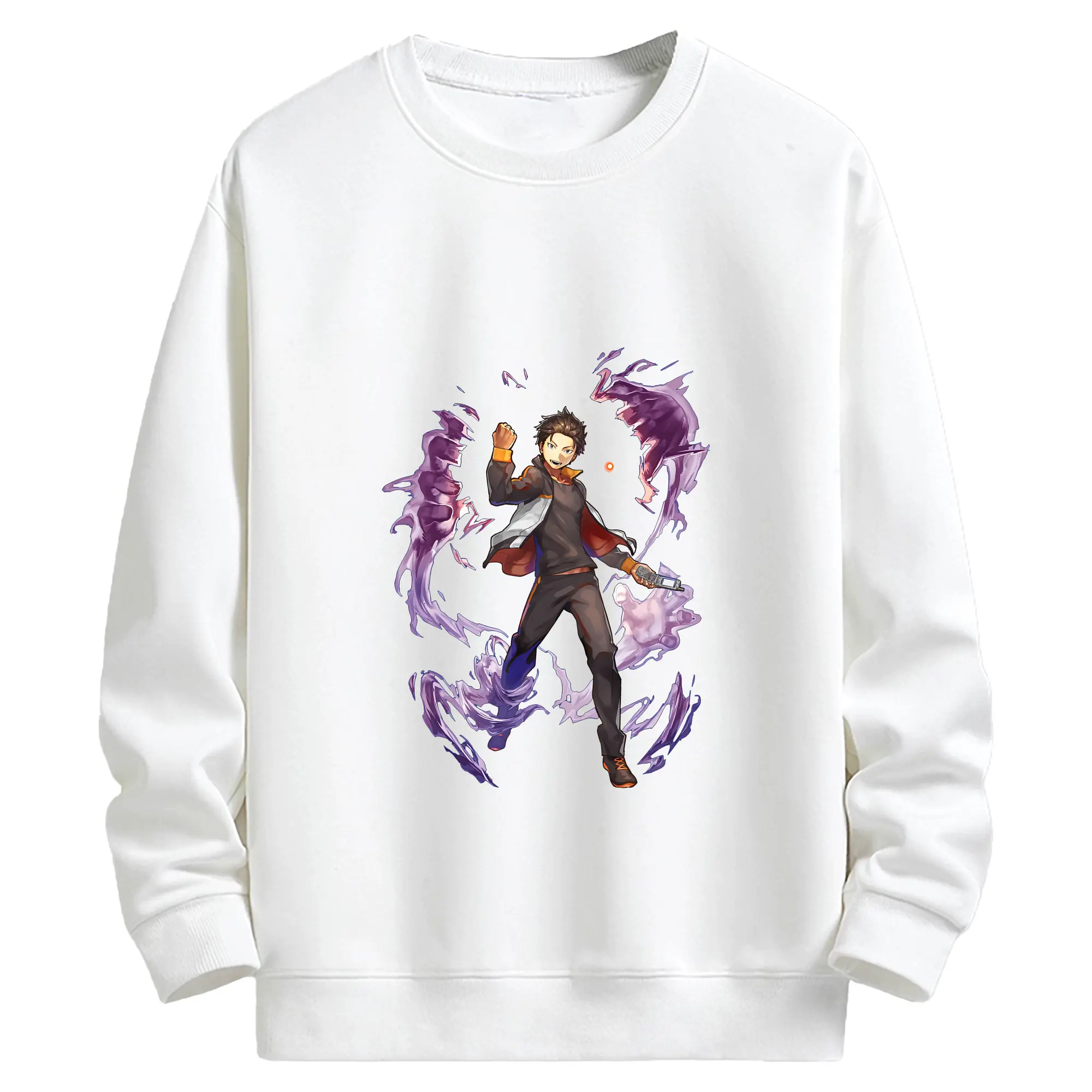 リゼロ グッズ ナツキ・スバル - キッズ クルーネックスウェットシャツ ・ フロントプリント ・ 綿80％ ポリエステル20％ ・ 快適 通学 スポーツ 日常使い お散歩用