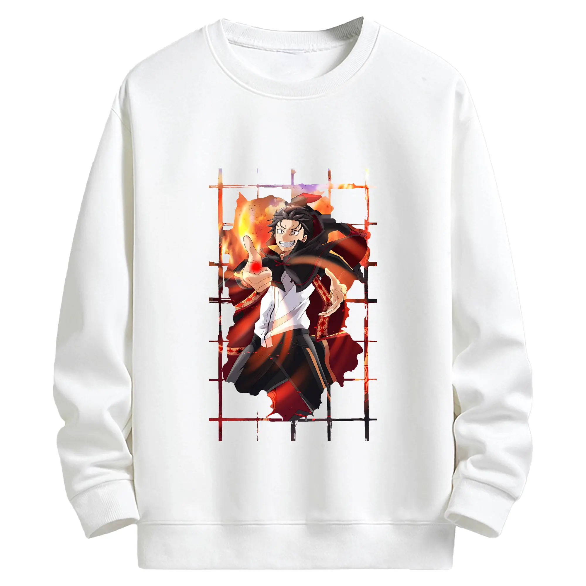 リゼロ グッズ ナツキ・スバル - キッズ クルーネックスウェットシャツ ・ フロントプリント ・ 綿80％ ポリエステル20％ ・ 快適 通学 スポーツ 日常使い お散歩用