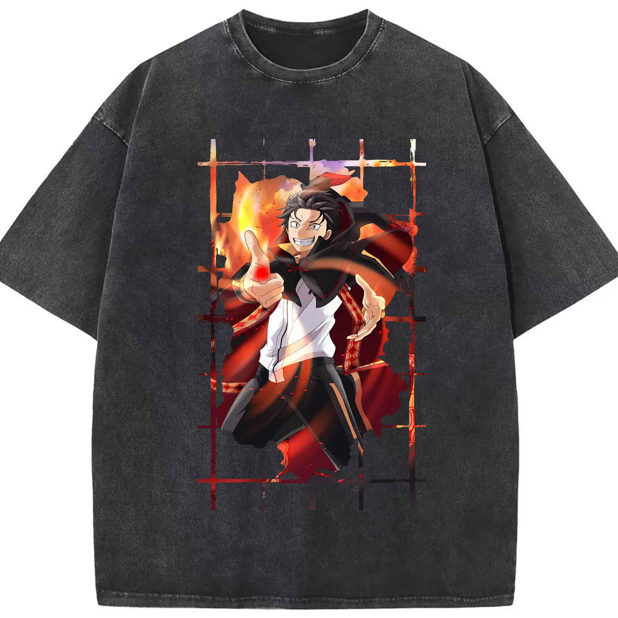 リゼロ グッズ ナツキ・スバル - 綿100％ ヴィンテージ風 半袖Tシャツ ・ フロントプリント ・ 柔らか肌触り ・ 通気性 快適 ・ スポーツ カジュアル 外出用