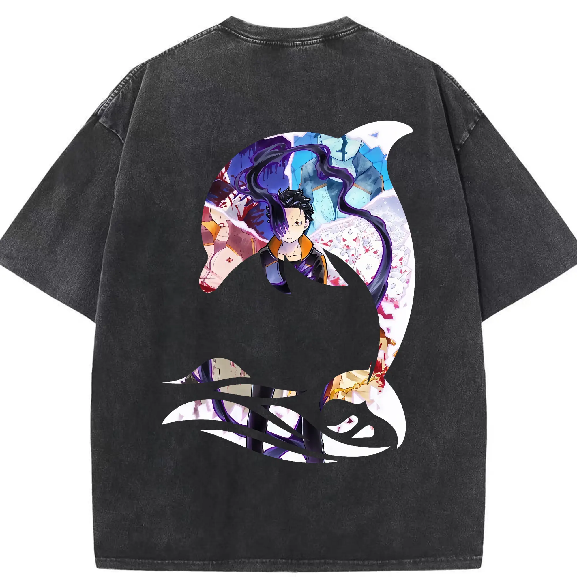 リゼロ グッズ ナツキ・スバル - 綿100％ ヴィンテージ風 半袖Tシャツ ・ 背面プリント ・ 柔らか肌触り ・ 通気性 快適 ・ スポーツ カジュアル 外出用