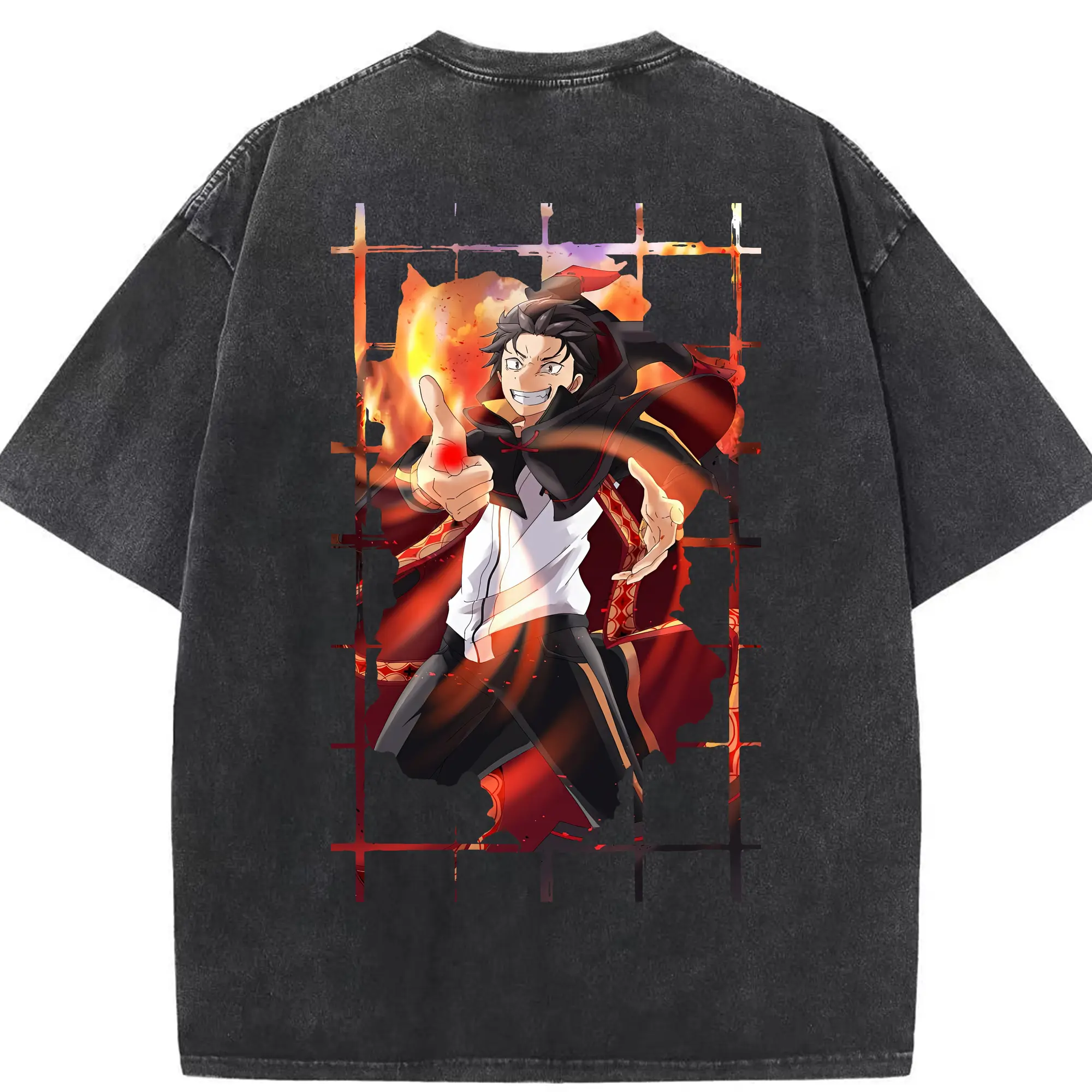 リゼロ グッズ ナツキ・スバル - 綿100％ ヴィンテージ風 半袖Tシャツ ・ 背面プリント ・ 柔らか肌触り ・ 通気性 快適 ・ スポーツ カジュアル 外出用