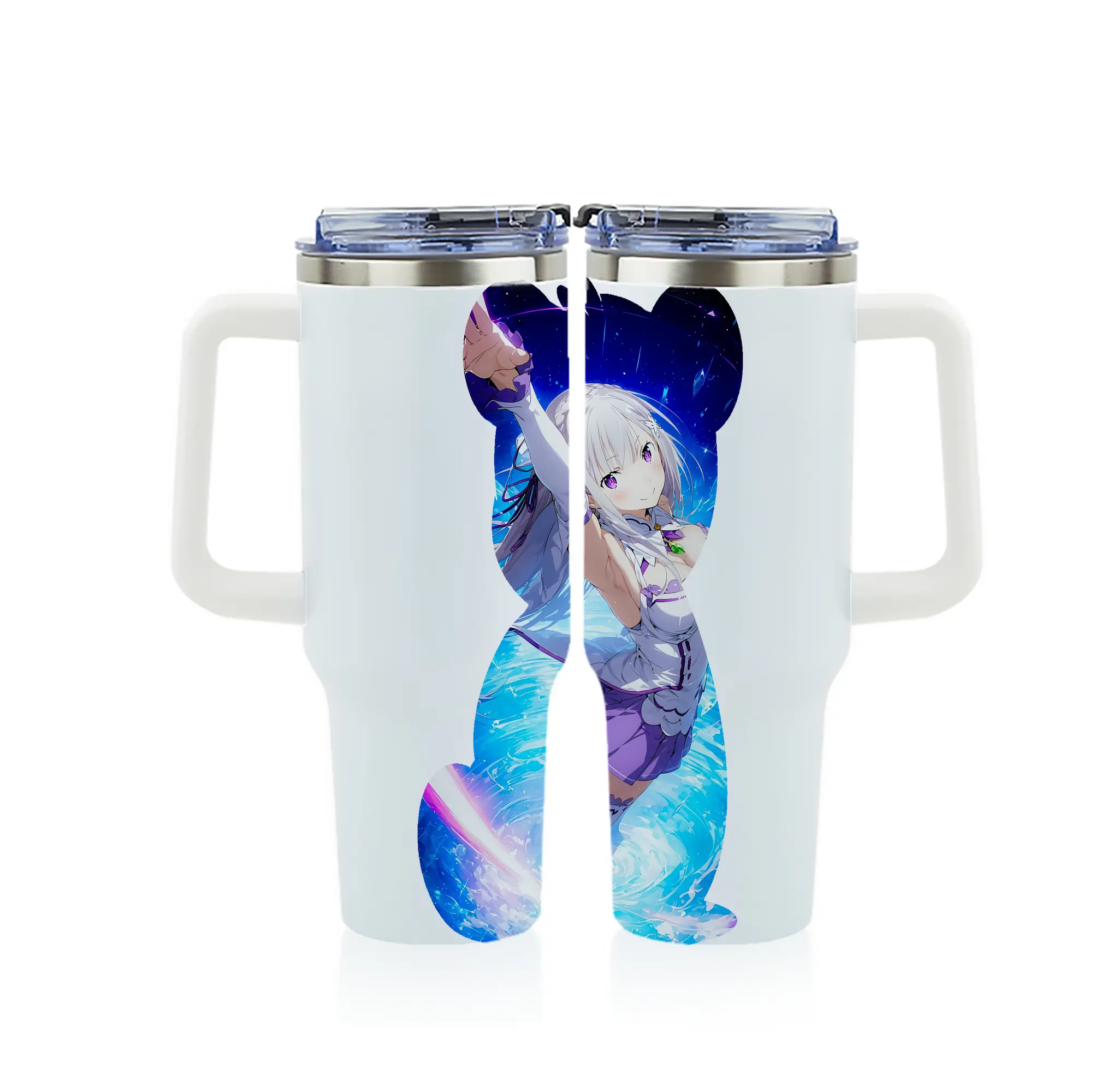 リゼロ グッズ エミリア - 1200mL フルプリント車用タンブラー ・ 304ステンレス 内側 ・ 201ステンレス 外側 ・ 保温 保冷 ・ 通勤 ドライブ アウトドア用