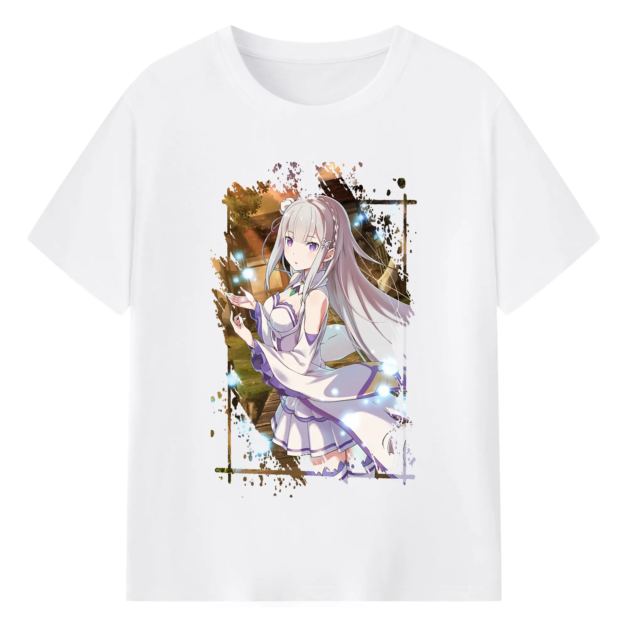 リゼロ グッズ エミリア - 綿100％ 半袖Tシャツ ・ フロントプリント ・ 快適 通気性 ・ 日常使い 散歩 スポーツ用