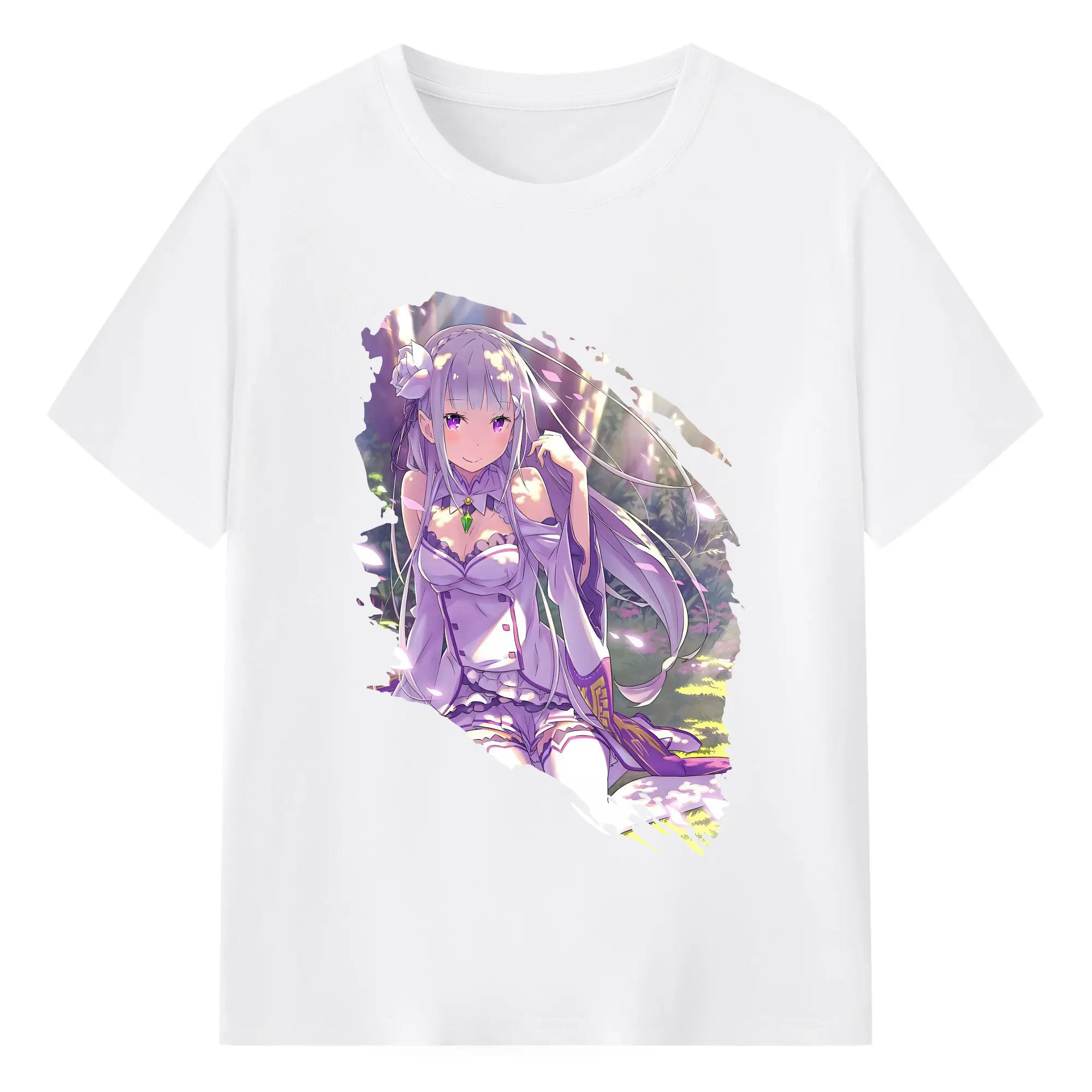 リゼロ グッズ エミリア - 綿100％ 半袖Tシャツ ・ フロントプリント ・ 快適 通気性 ・ 日常使い 散歩 スポーツ用