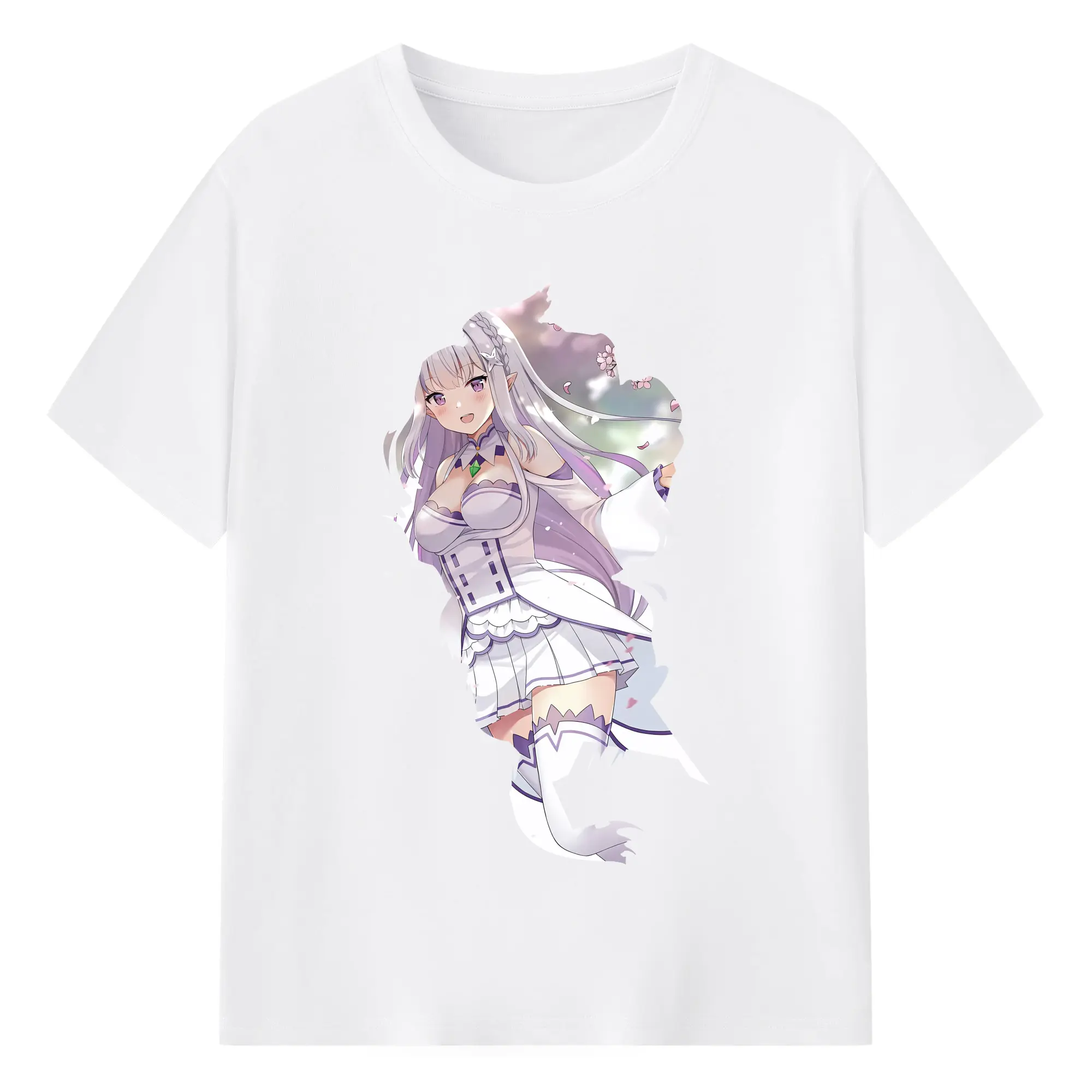 リゼロ グッズ エミリア - 綿100％ 半袖Tシャツ ・ フロントプリント ・ 快適 通気性 ・ 日常使い 散歩 スポーツ用