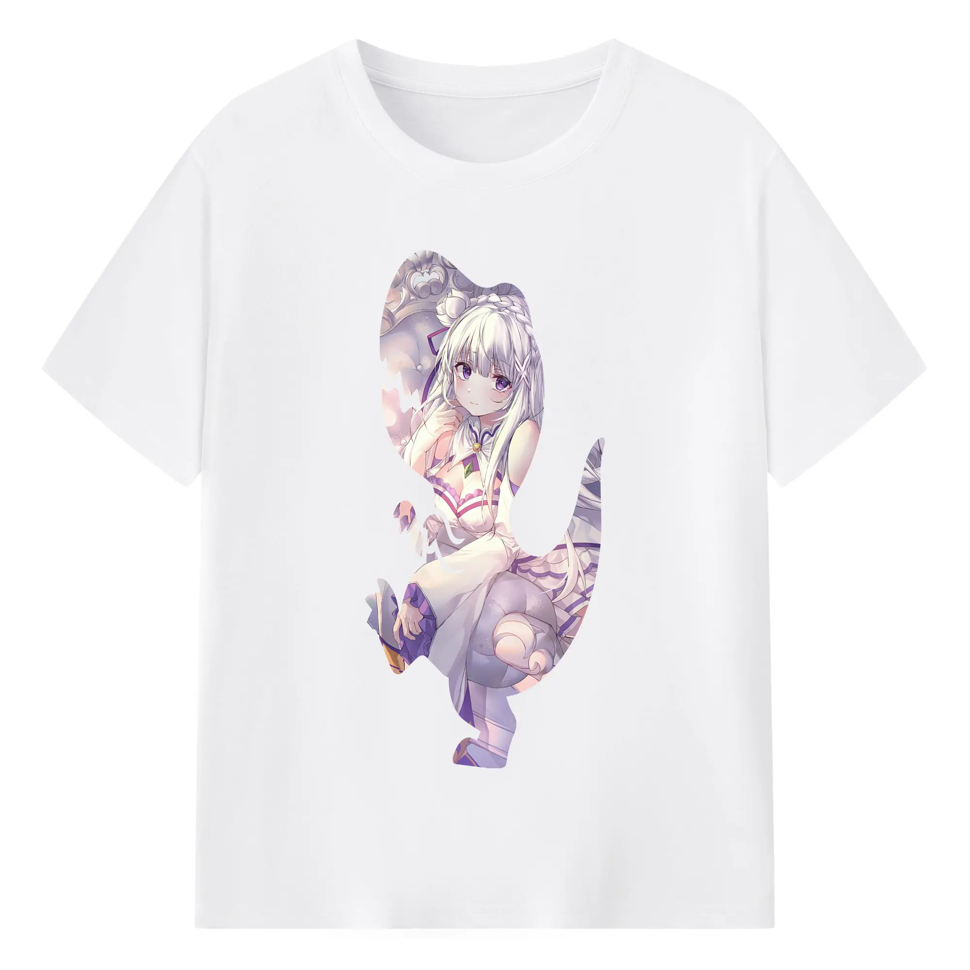 リゼロ グッズ エミリア - 綿100％ 半袖Tシャツ ・ フロントプリント ・ 快適 通気性 ・ 日常使い 散歩 スポーツ用