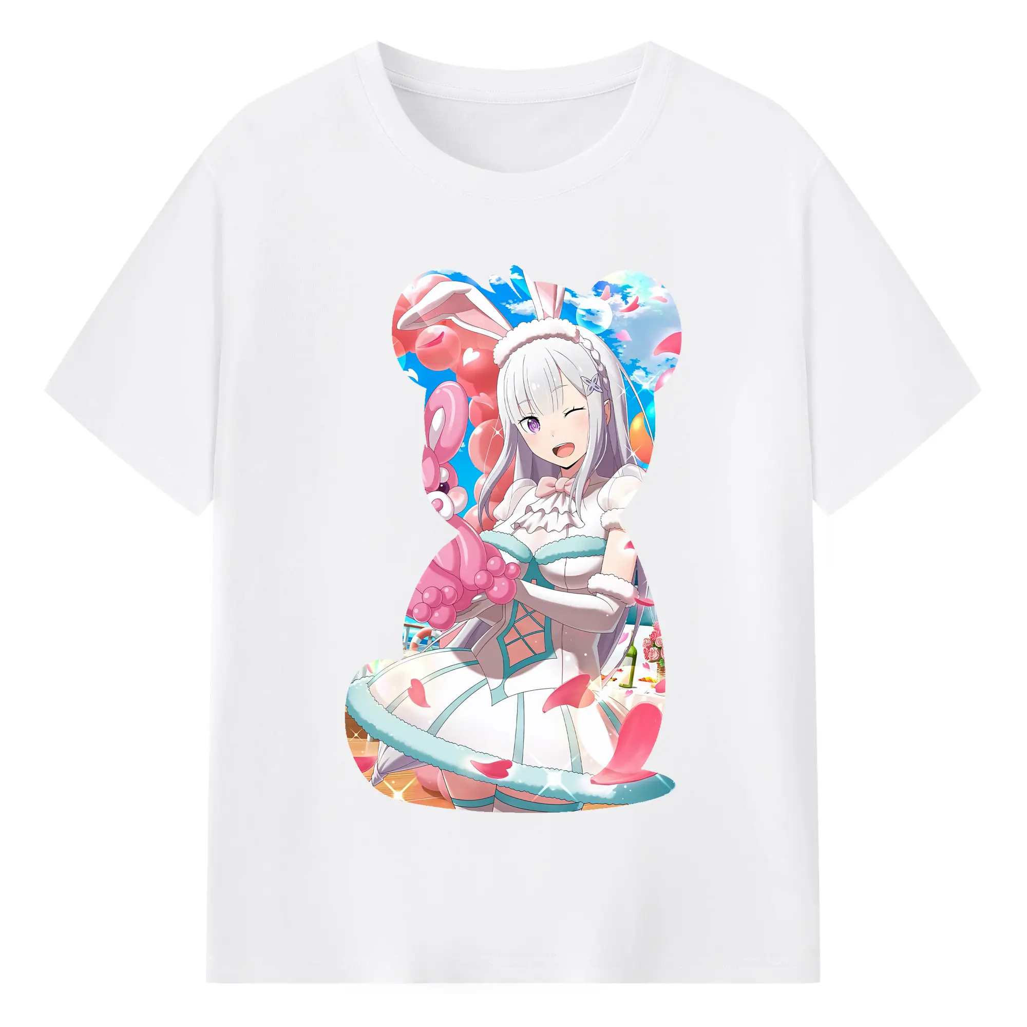 リゼロ グッズ エミリア - 綿100％ 半袖Tシャツ ・ フロントプリント ・ 快適 通気性 ・ 日常使い 散歩 スポーツ用